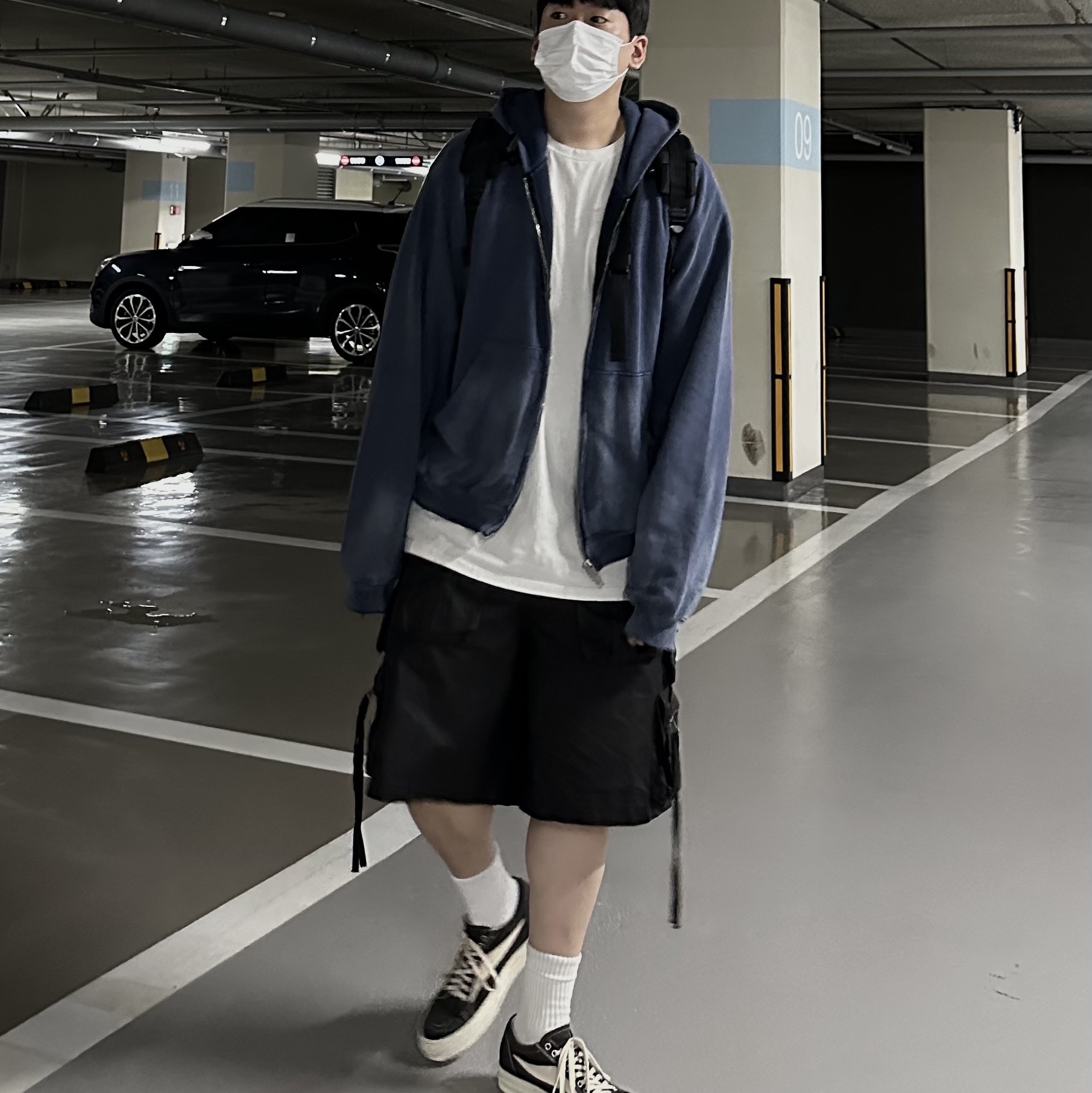 Undermycar Skal Multi Cargo Vintage Shorts Wren - 23SS, Rick Owens Vintage Sneakers Black 착용 스타일