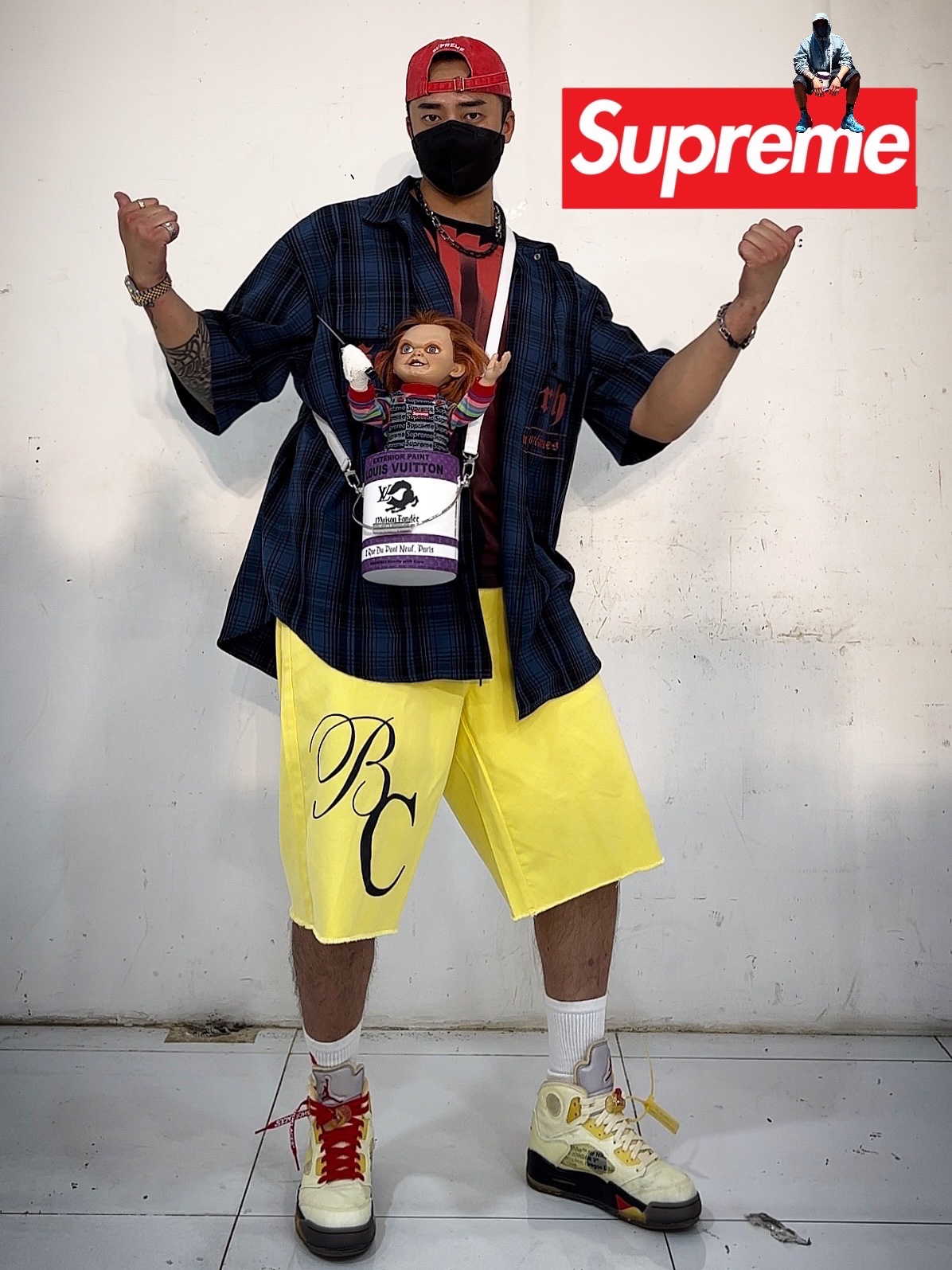 Supreme Pigment Canvas S Logo 6-Panel Red - 23SS, Supreme Bleed Logo S/S Top Black - 20FW 착용 스타일 - 2