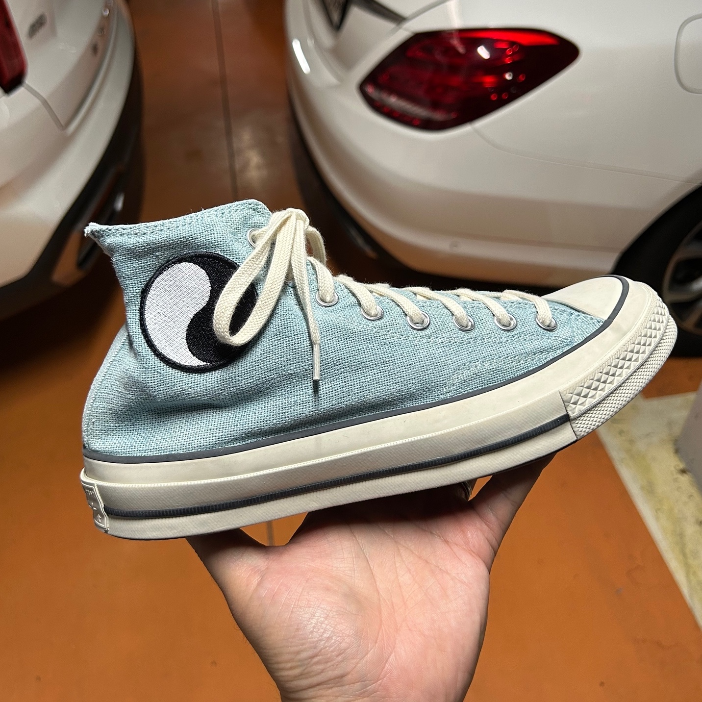 Converse x Stussy x Our Legacy Work Shop Chuck 70 High Pool Blue 착용 스타일