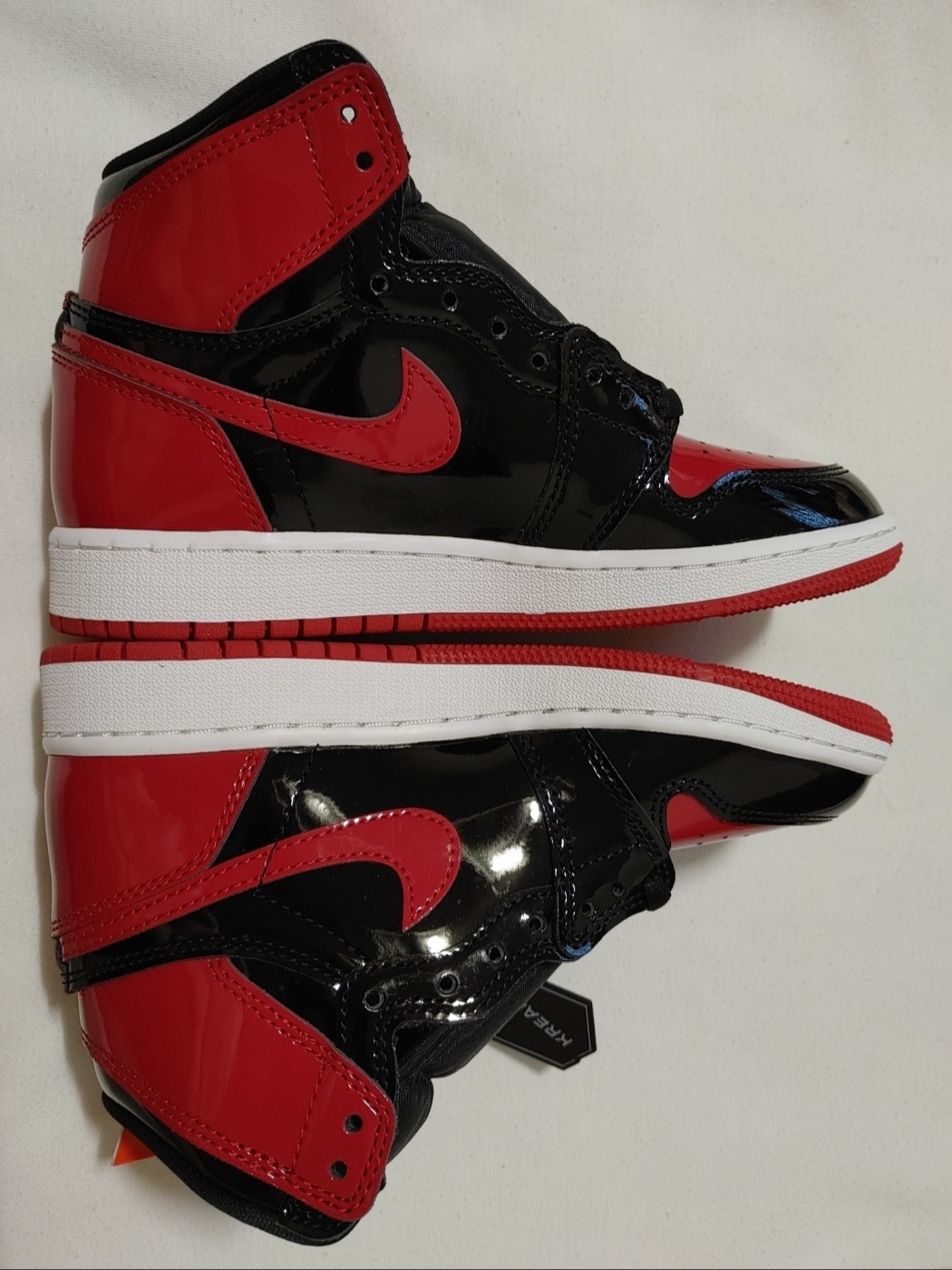 (GS) Jordan 1 Retro High OG Patent Bred 착용 스타일 - 1