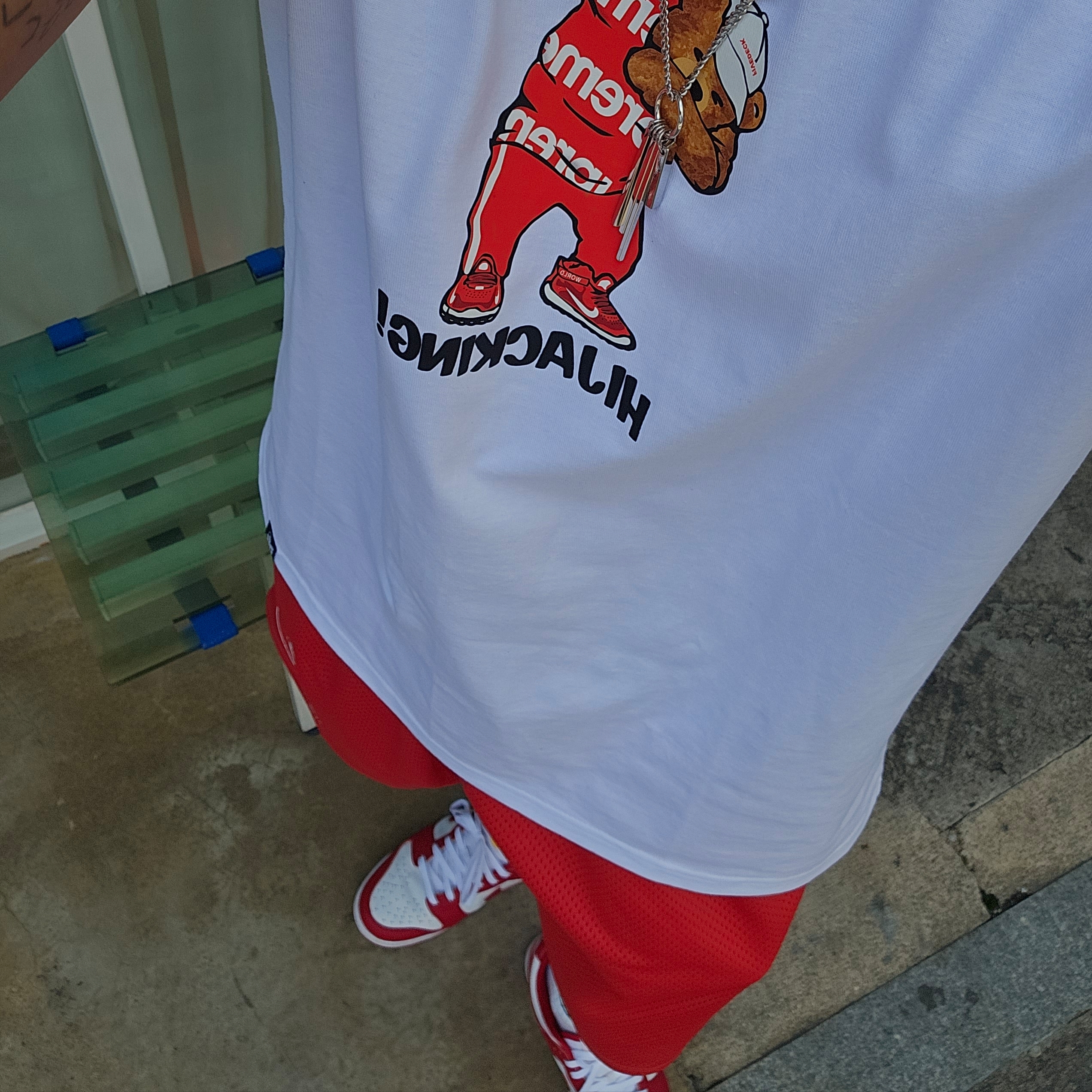 Nike Dunk Low Retro Gym Red, Nike x Stussy Water Shorts Habanero Red 착용 스타일