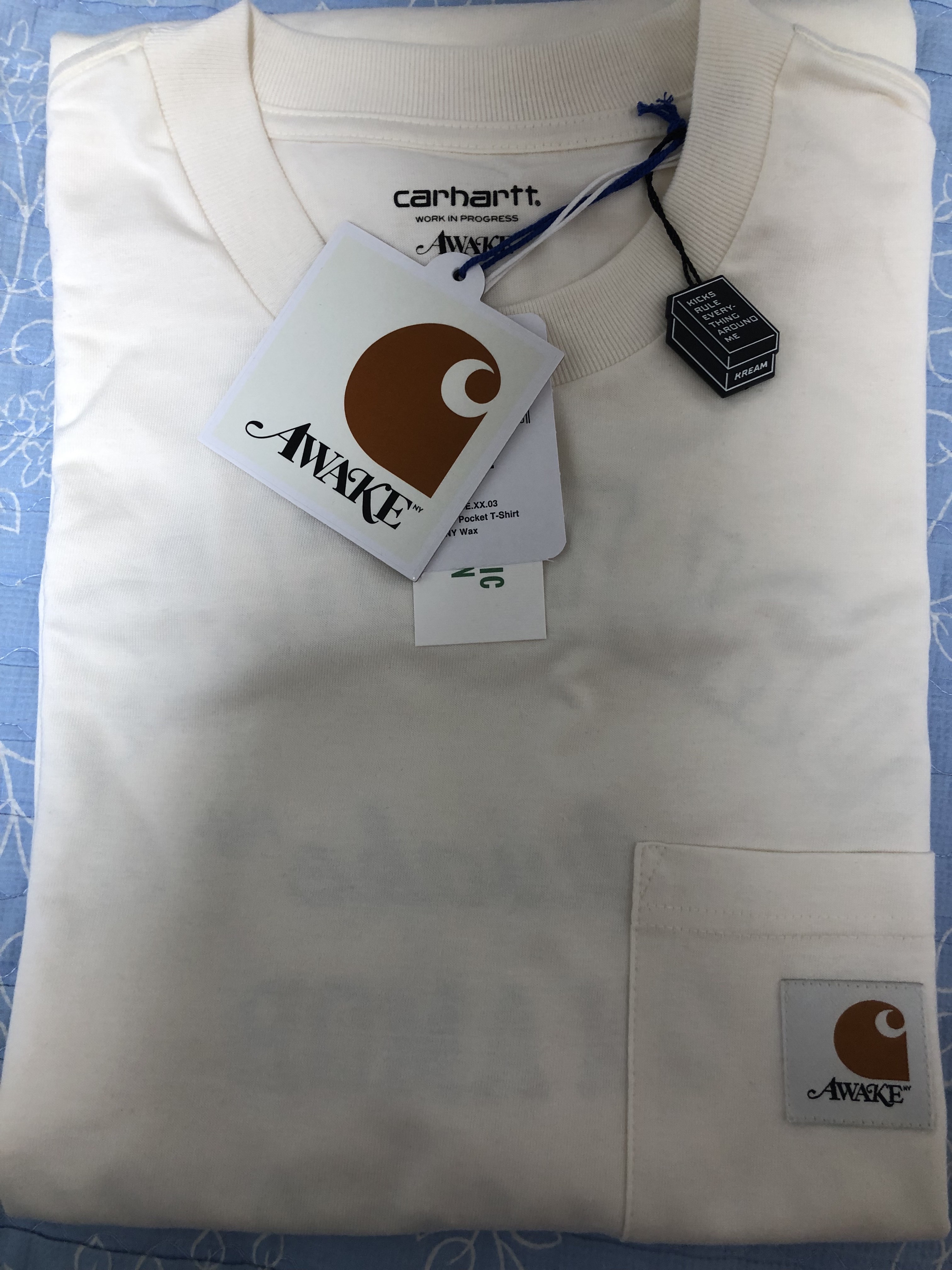 Carhartt WIP x Awake NY Pocket T-Shirt Cream 착용 스타일