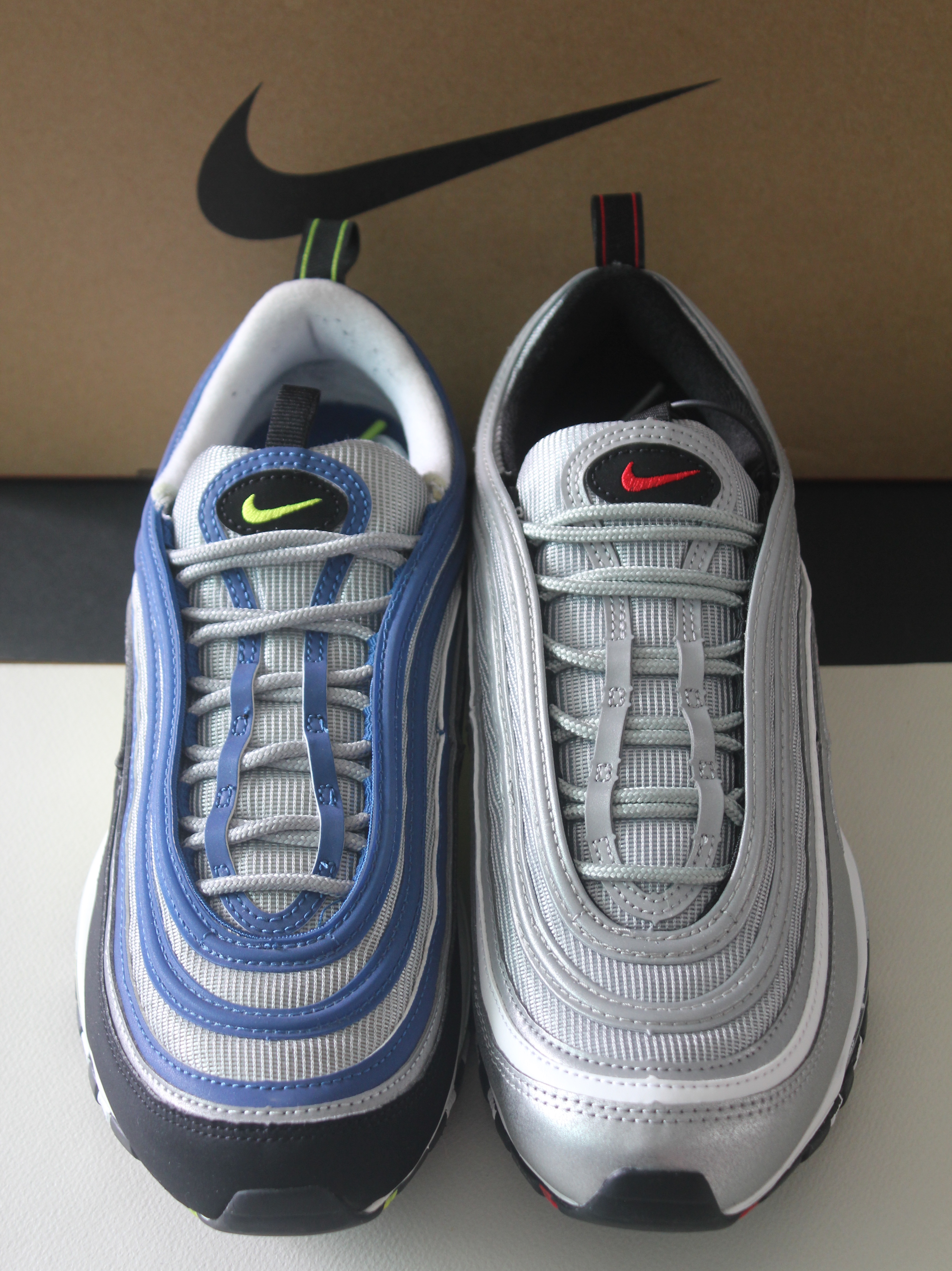 Nike Air Max 97 OG Atlantic Blue and Voltage Yellow, Nike Air Max 97 OG Silver Bullet 2022 착용 스타일 - 1