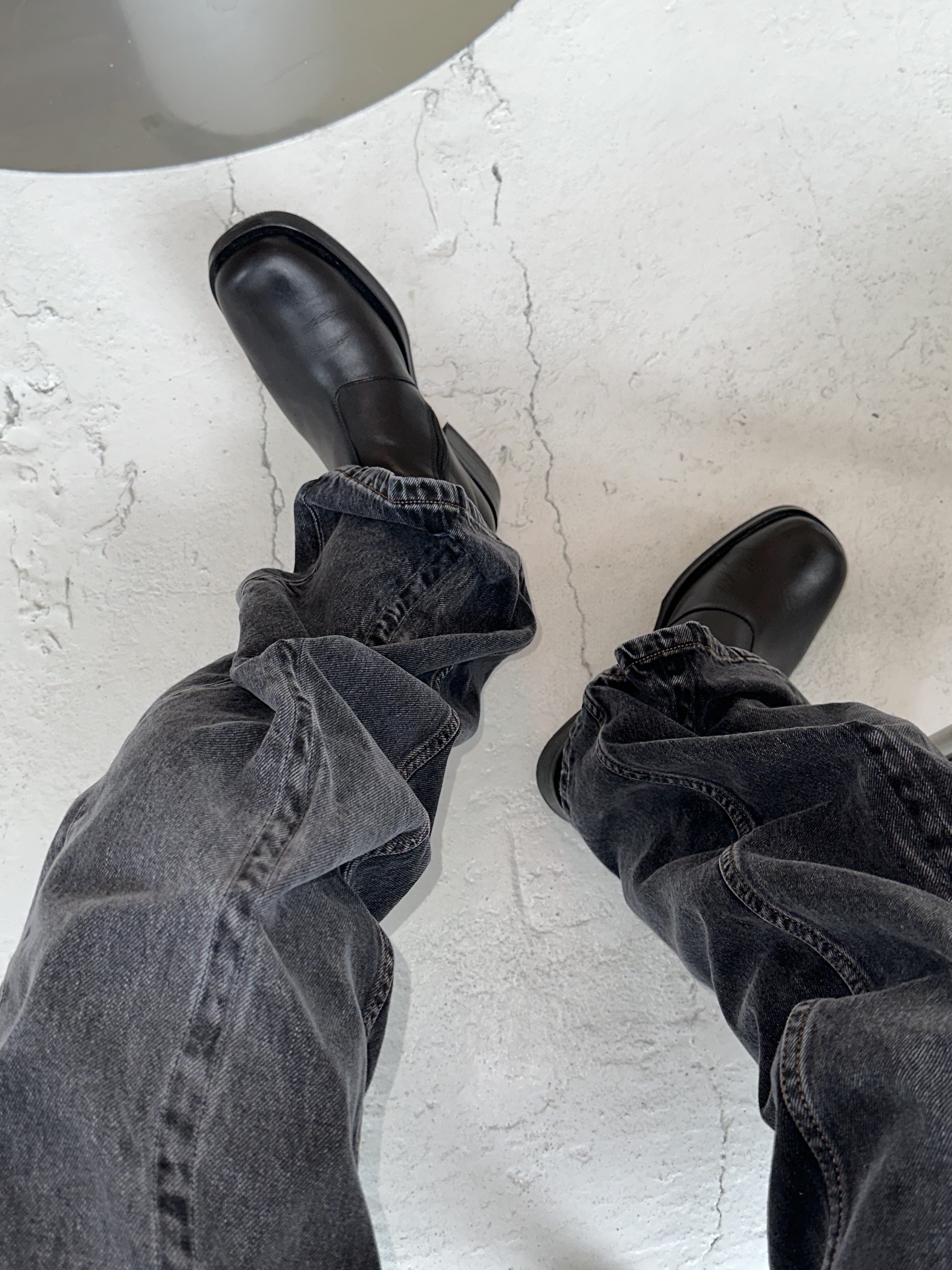 Y/Project Classic Wire Jeans Black - 22FW, Our Legacy Camion Boot Black 착용 스타일