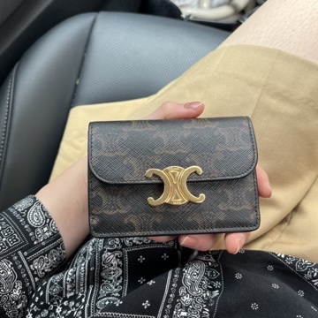 Celine Card Holder with Flap in Triomphe Canvas Tan 착용 스타일 - 3