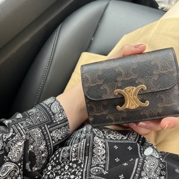 Celine Card Holder with Flap in Triomphe Canvas Tan 착용 스타일 - 2