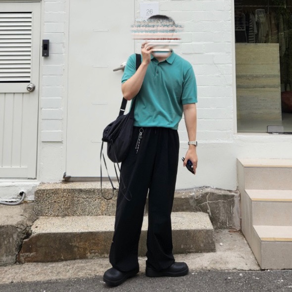 Nonnod Lounge Nylon Snap Pants Black 착용 스타일 - 2