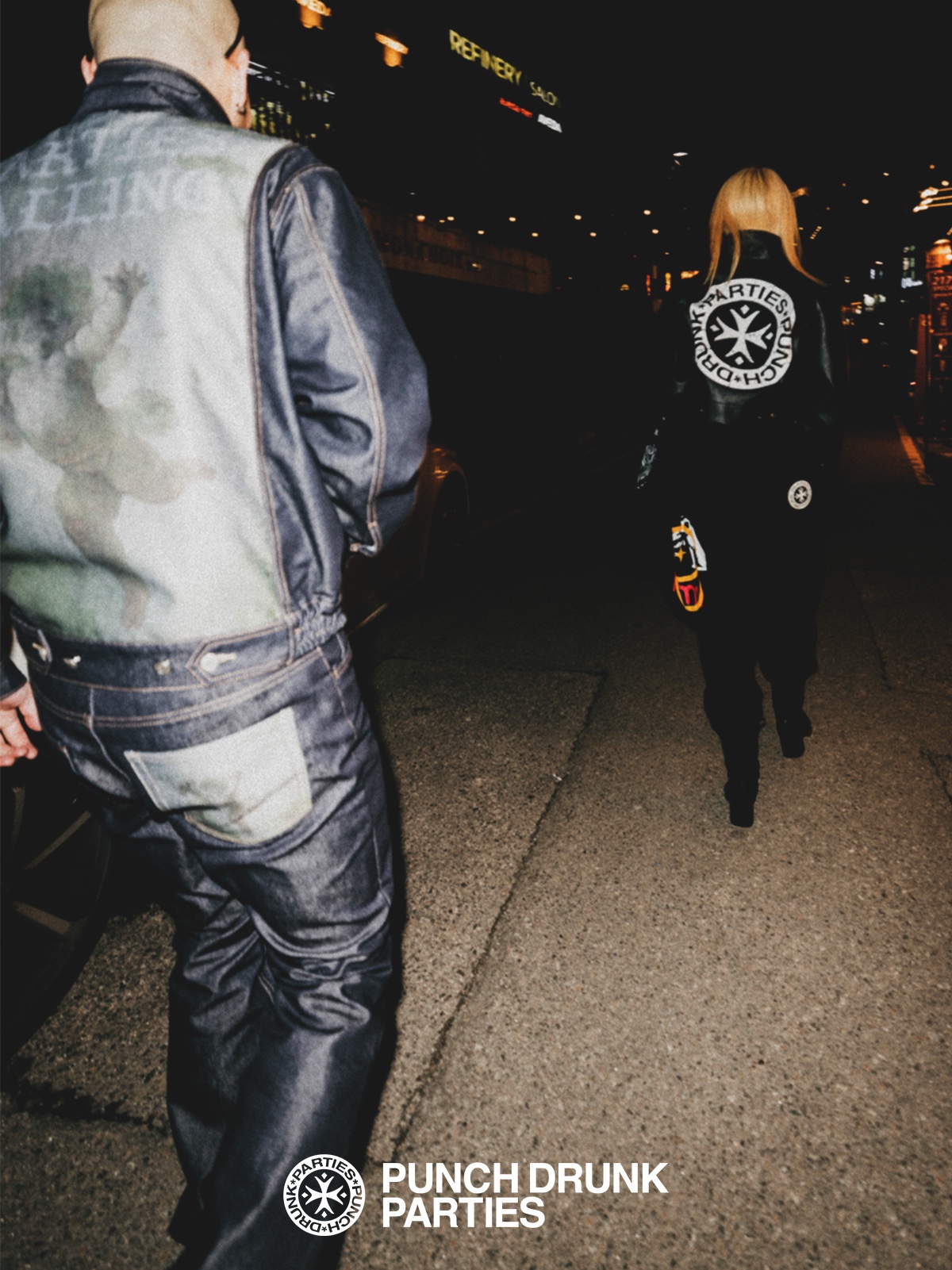 Punch Drunk Parties Backing Parties Raw Denim Jacket Dark Indigo, Punch Drunk Parties Backing Parties Raw Flare Jeans Dark Indigo 착용 스타일 - 2