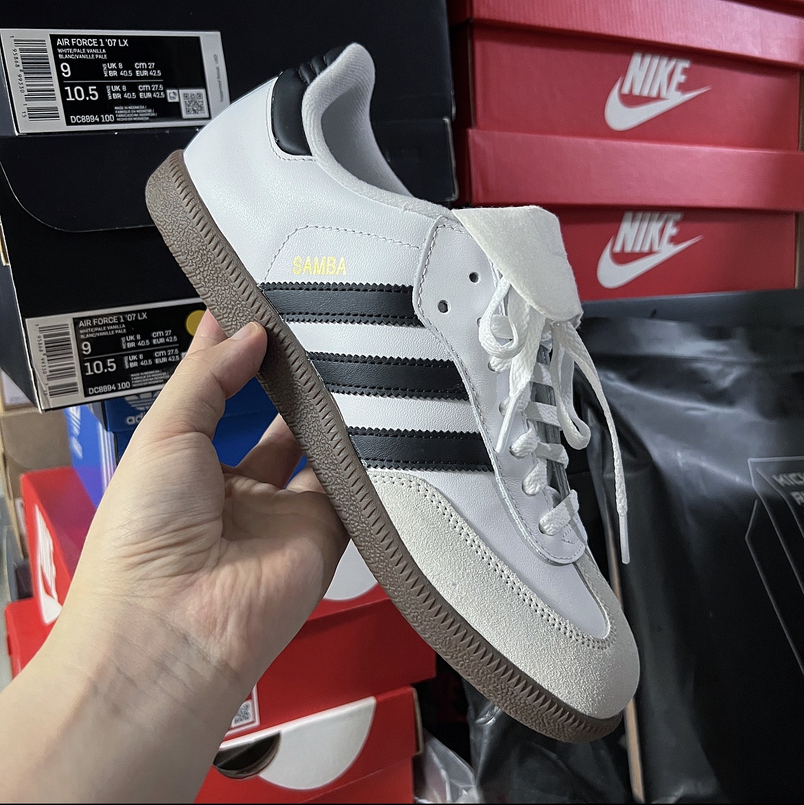 Adidas Samba Vegan White Black, Adidas Samba OG Cloud White 착용 스타일