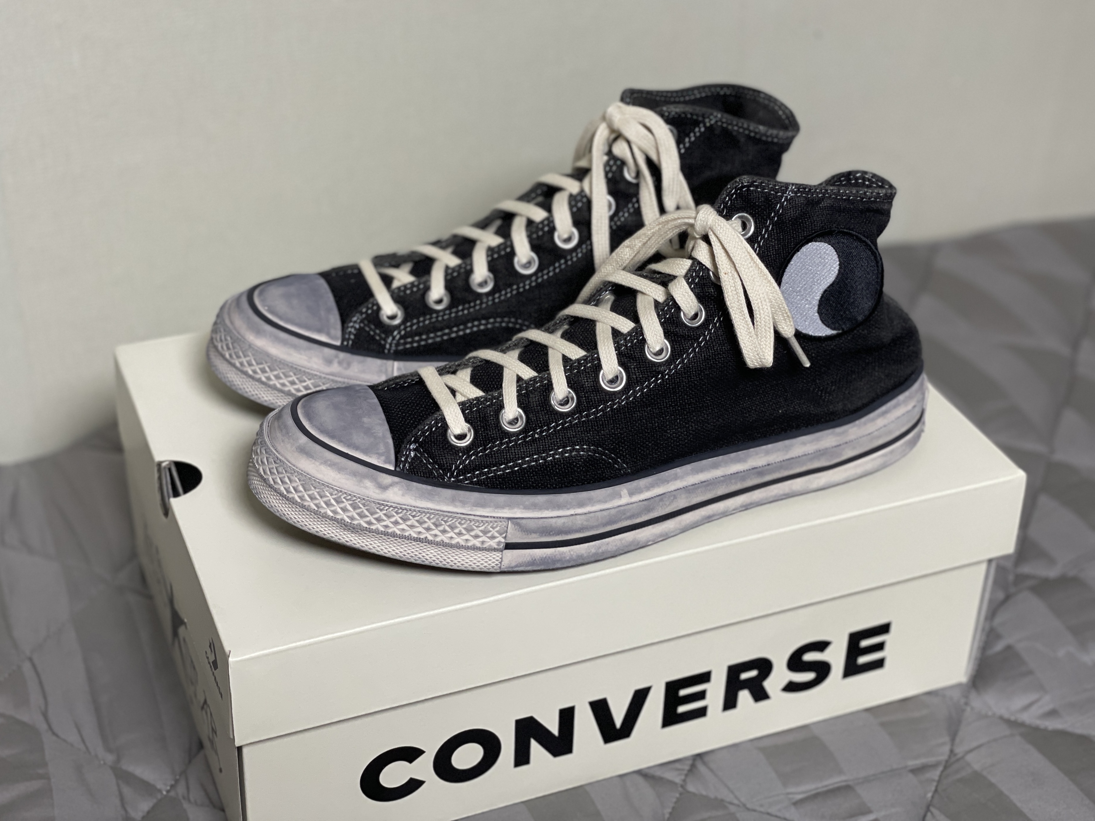 Converse x Stussy x Our Legacy Work Shop Chuck 70 High Pigeon Grey 착용 스타일 - 1