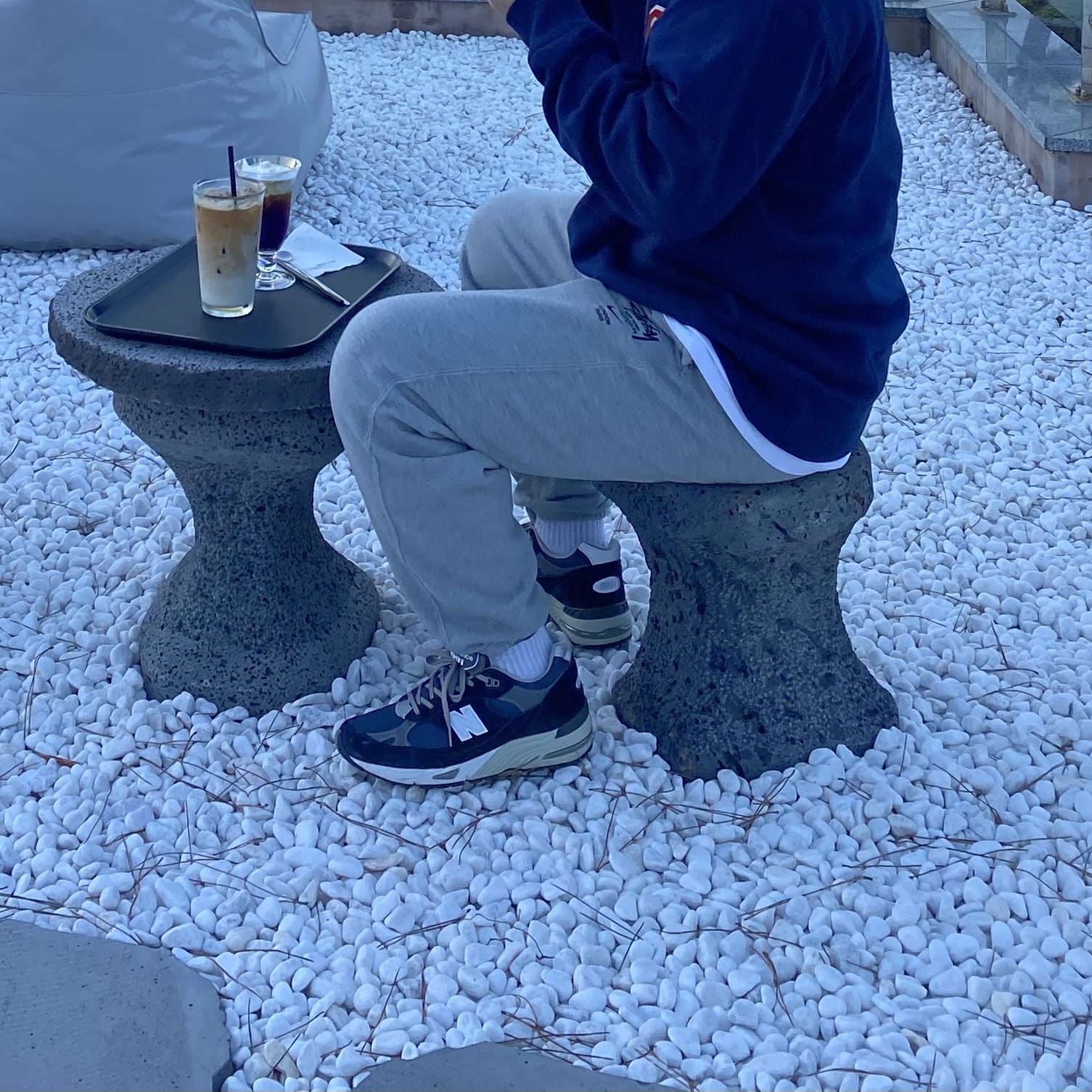New Balance 991 Made in UK Navy, Nike x Stussy NRG ZR Fleece Pants Heather Grey - US/EU 착용 스타일 - 2