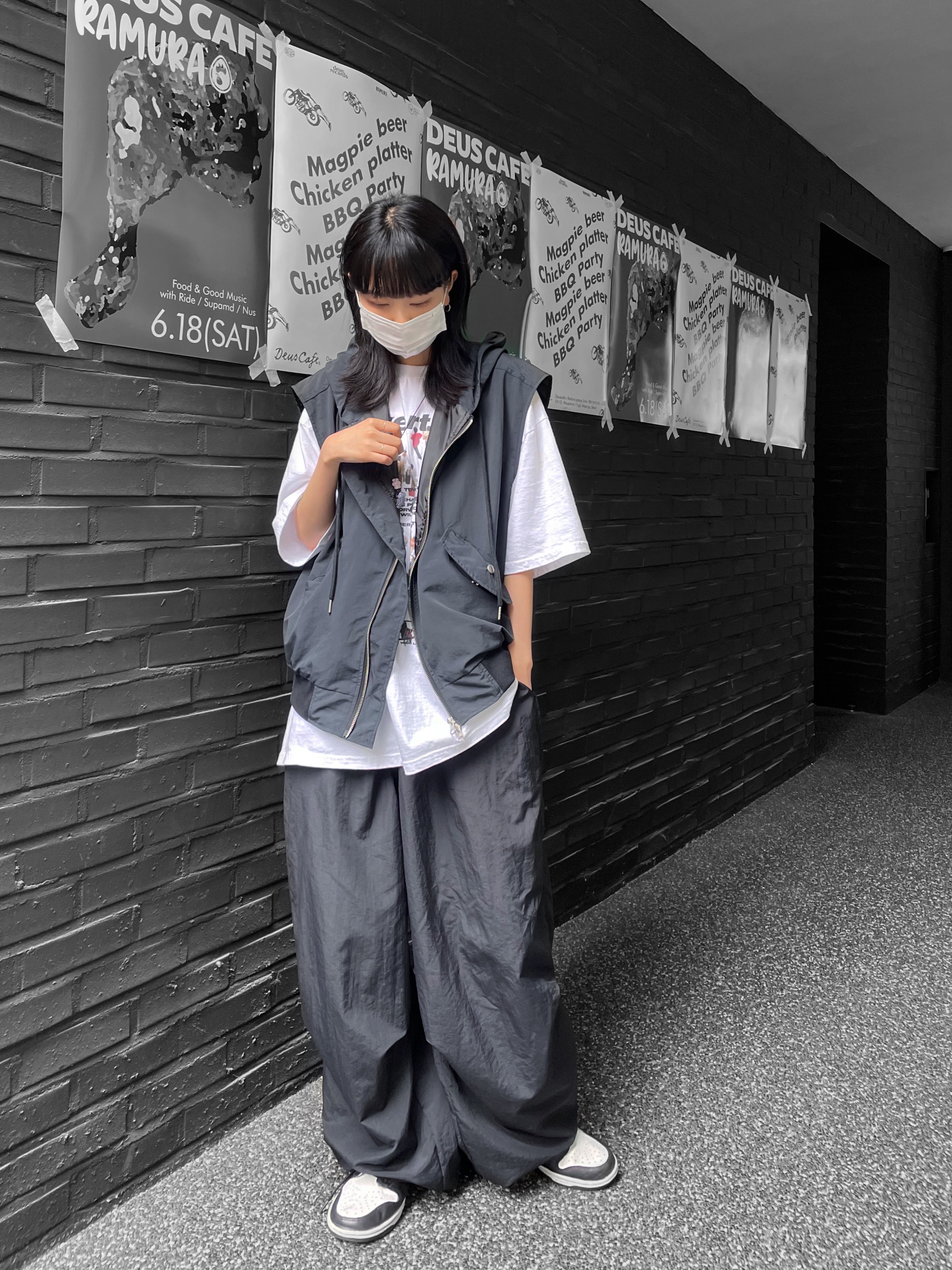 (W) Nike Dunk High Black and White 착용 스타일 - 1