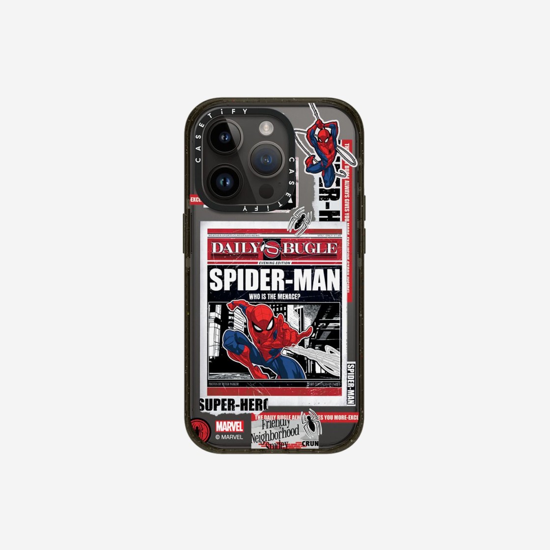 Casetify x Marvel iPhone Spider-Man Newspaper Sticker Impact Case Clear Black 상세 이미지 3