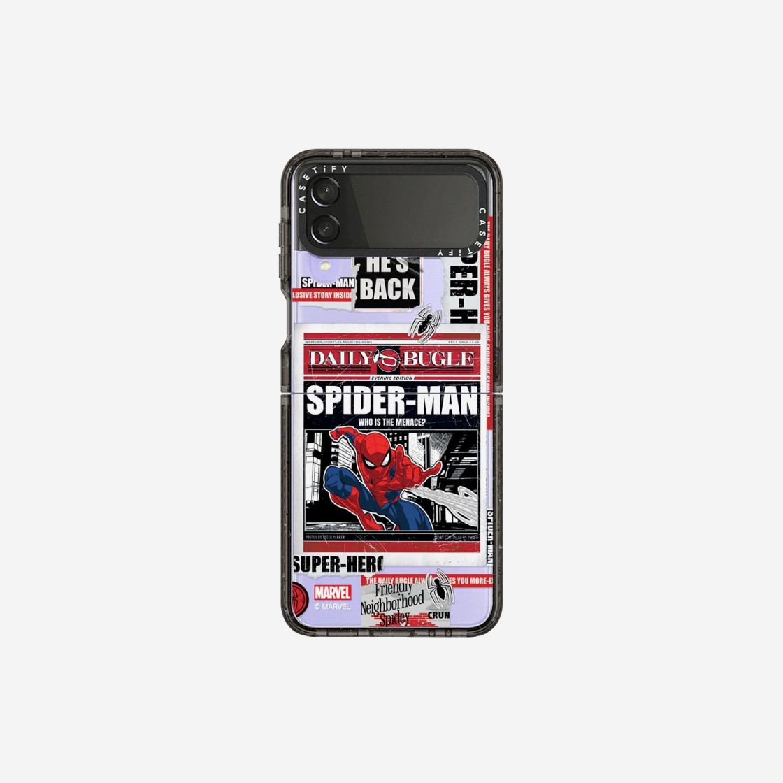 Casetify x Marvel Galaxy Spider-Man Newspaper Sticker Impact Case Clear Black 상세 이미지 3