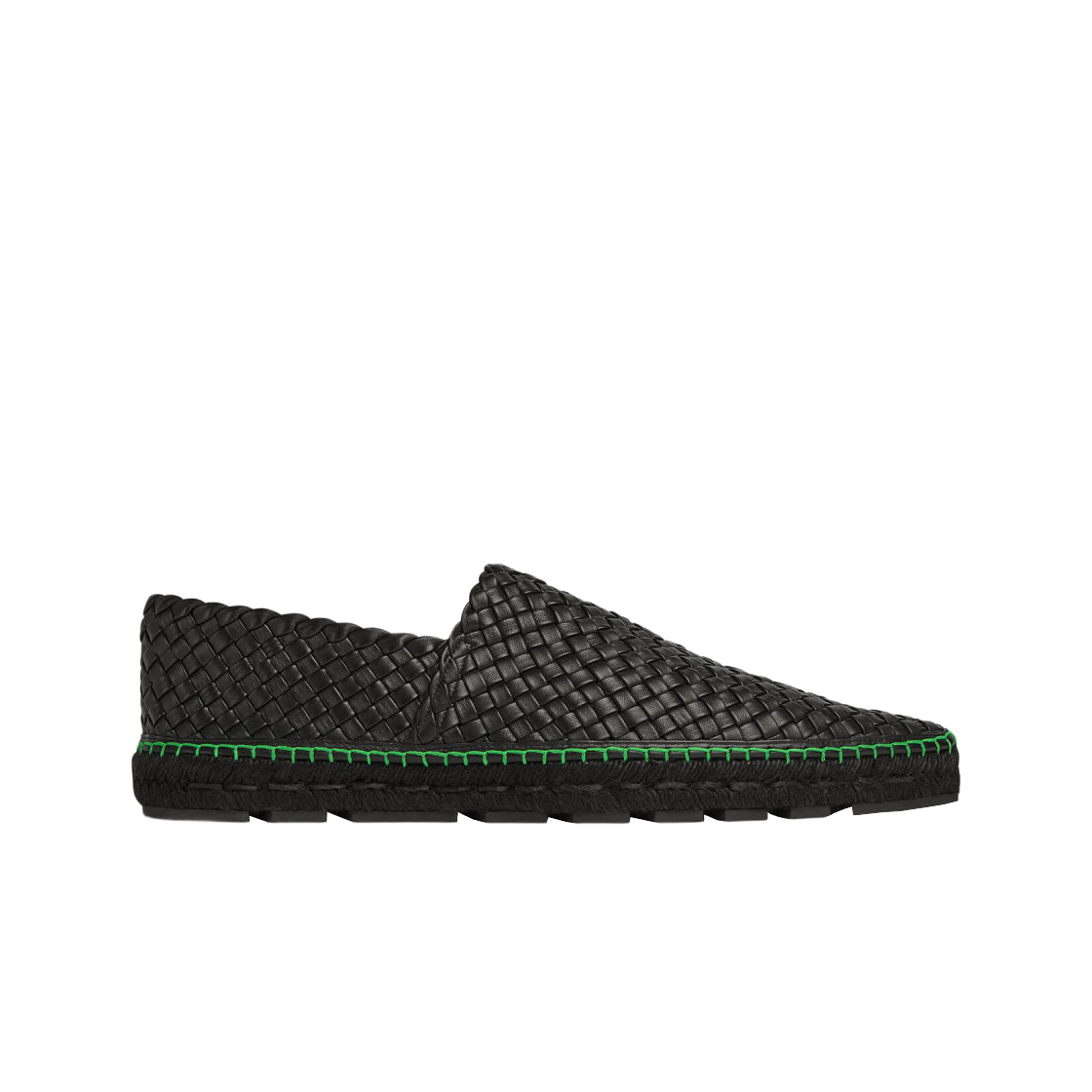 보테가 베네타 튜불라 인트레치오 레더 에스파드리유 블랙 패러킷(Bottega Veneta Tubular Intreccio Leather Espadrille Black Parakeet) - 1