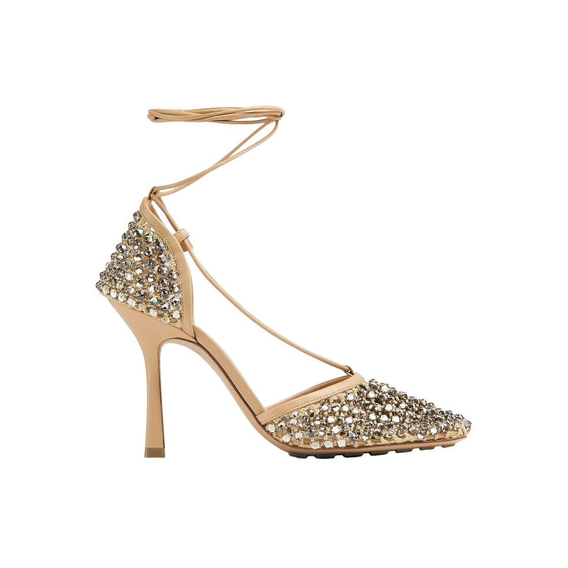 (W) Bottega Veneta Sparkle Stretch Lace-Up Sandal Cane Sugar 상세 이미지 1