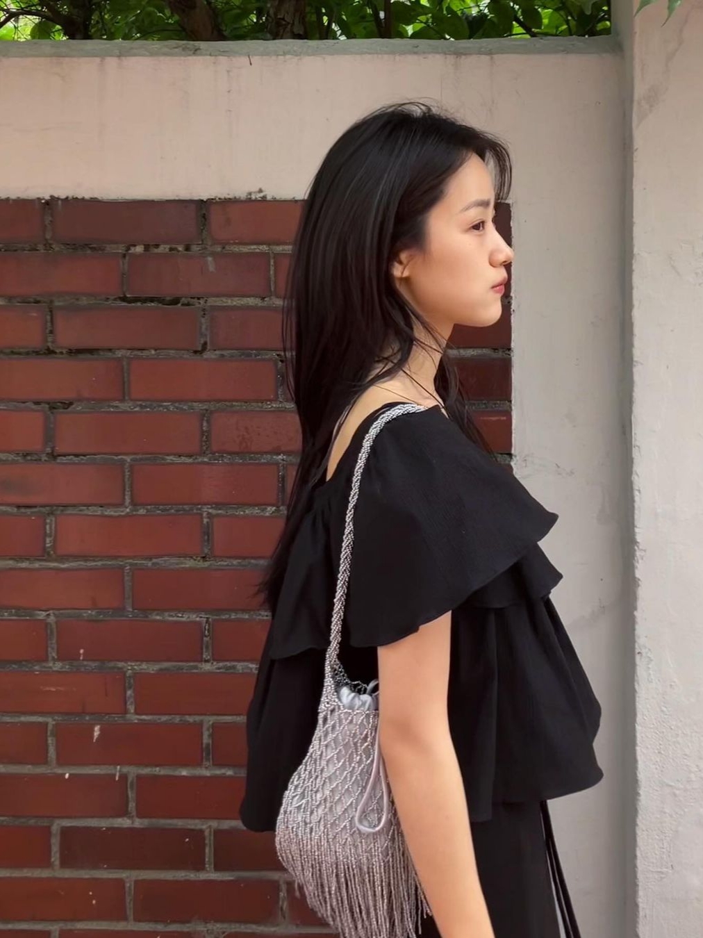 Kindersalmon Women Gathered Waist Cotton Top Black 착용 스타일 - 3
