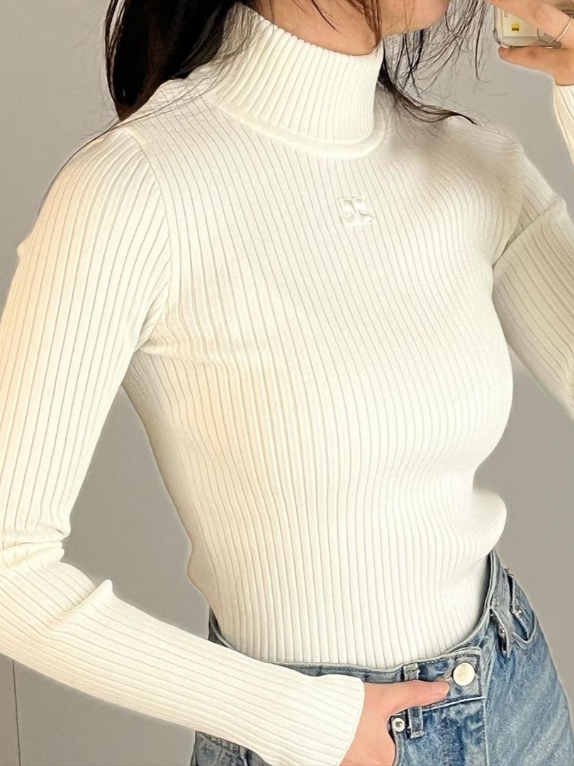 (W) Courreges Reedition Knit Jumper Long Sleeves Heritage White, (W) Courreges Reedition Knit Jumper Long Sleeves Pale Yellow 착용 스타일