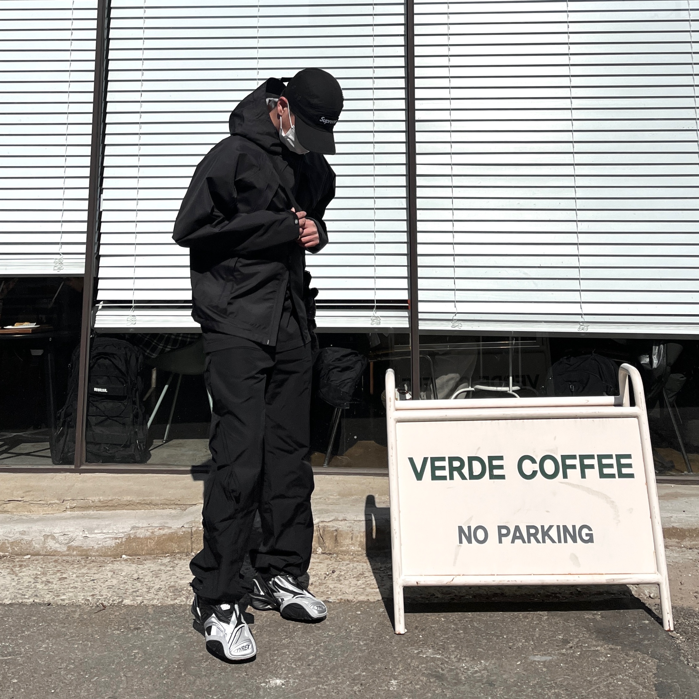 Balenciaga Tyrex Sneakers Black Grey, Sansan Gear Windblock Jacket Black - 22FW 착용 스타일 - 3