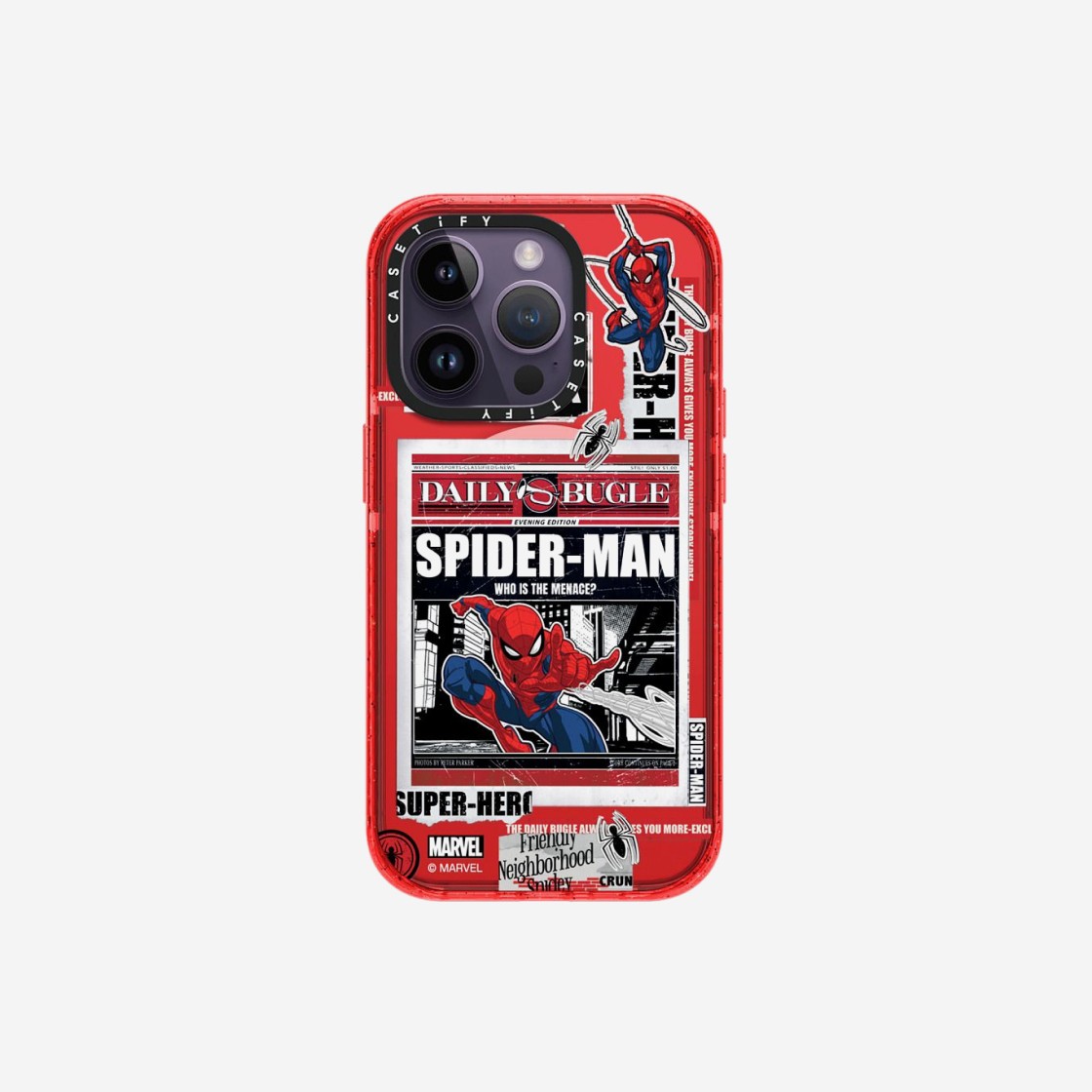 Casetify x Marvel iPhone Spider-Man Newspaper Sticker Red Magsafe Impact Case Sheer Watermelon 상세 이미지 2