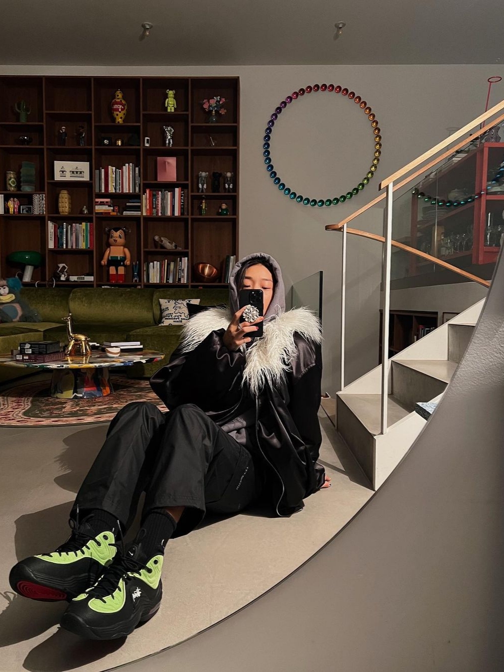 Nike x Stussy Air Penny II Vivid Green and Black 착용 스타일