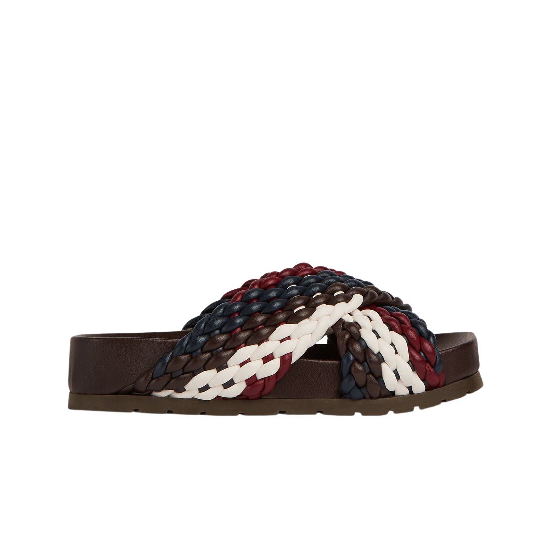 (W) 보테가 베네타 타릭 플랫 샌들 스페이스 폰덴테 멀롯 화이트((W) Bottega Veneta Tarik Flat Sandal Space Fondant Merlot White) - 1