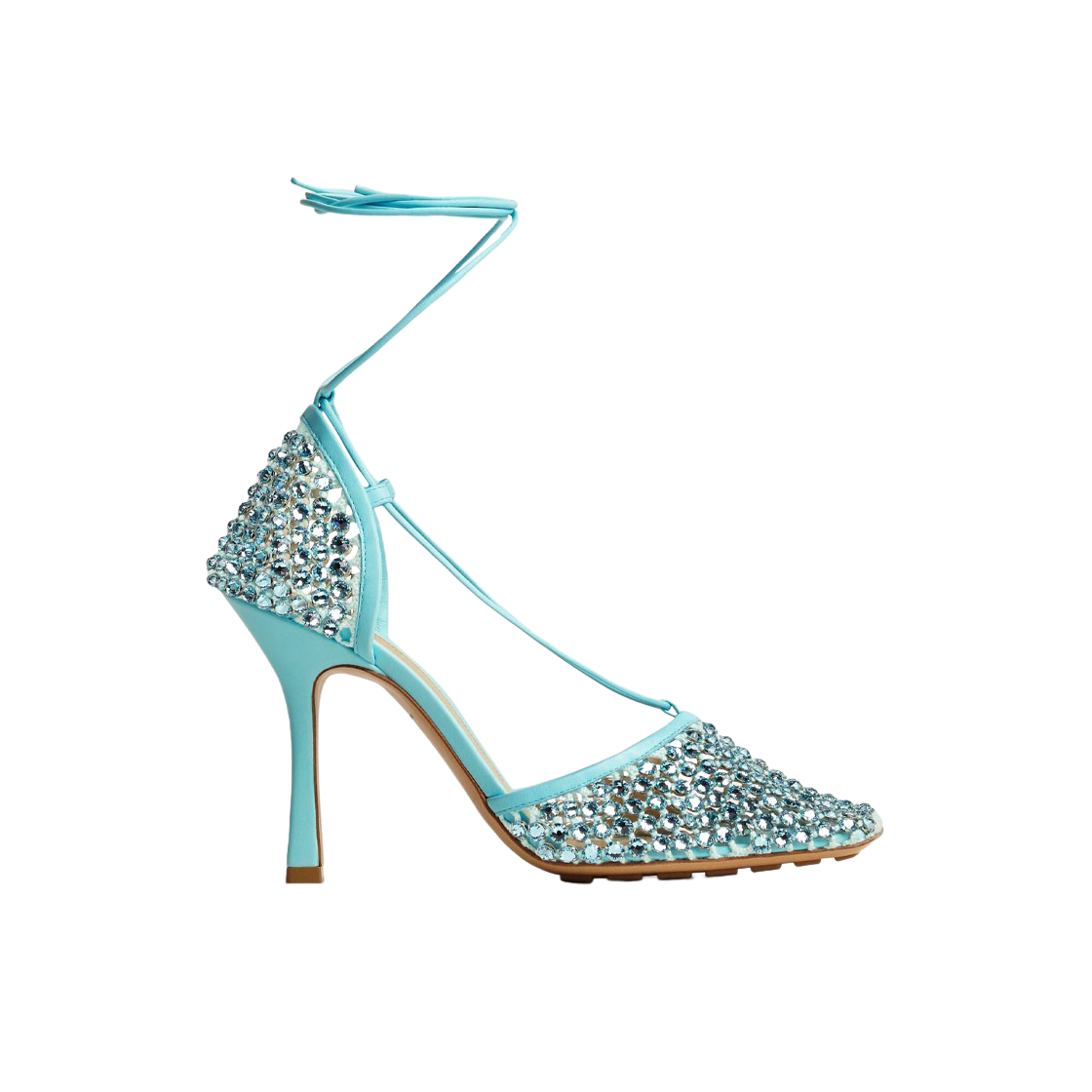(W) 보테가 베네타 스파클 스트레치 레이스업 샌들 페일 블루((W) Bottega Veneta Sparkle Stretch Lace-Up Sandal Pale Blue) - 1