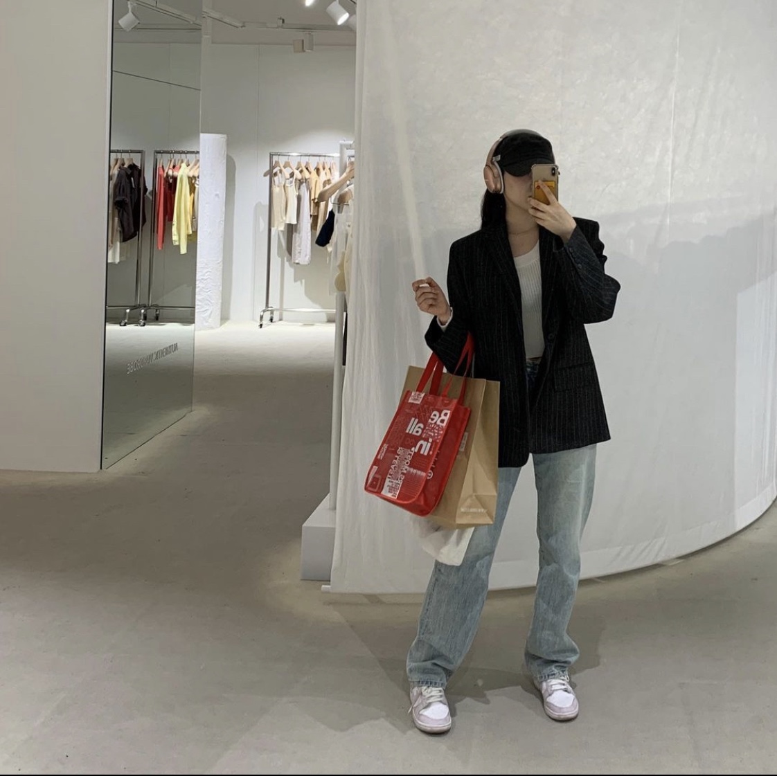 Zara x Ader Error Striped Oversize Blazer Grey, (W) Nike Dunk Low Venice 착용 스타일 - 2