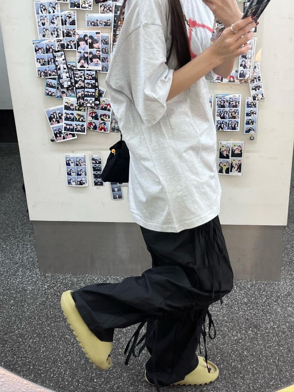 (W) Mischief Rhombus Blur T-Shirt Basic Melange Grey, (W) Mischief Rhombus Blur T-Shirt Basic Black 착용 스타일