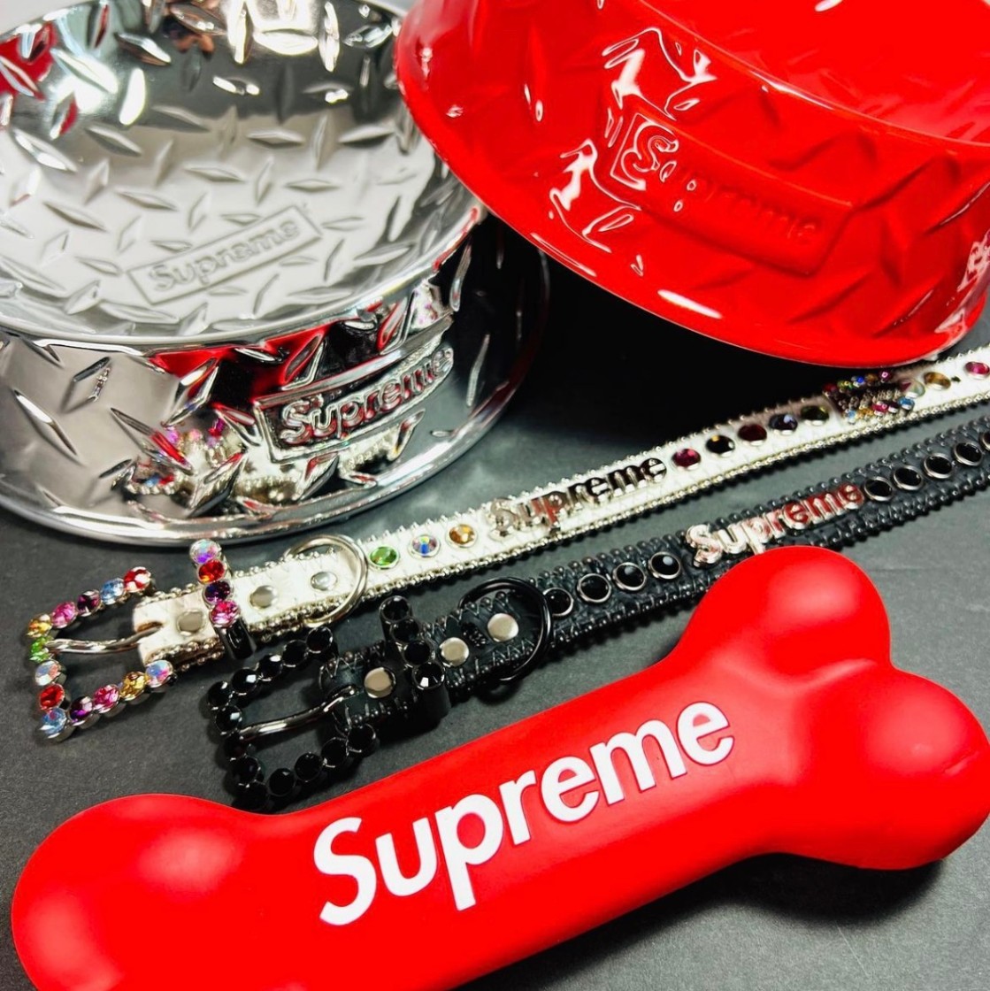 Supreme Diamond Plate Dog Bowl RED-