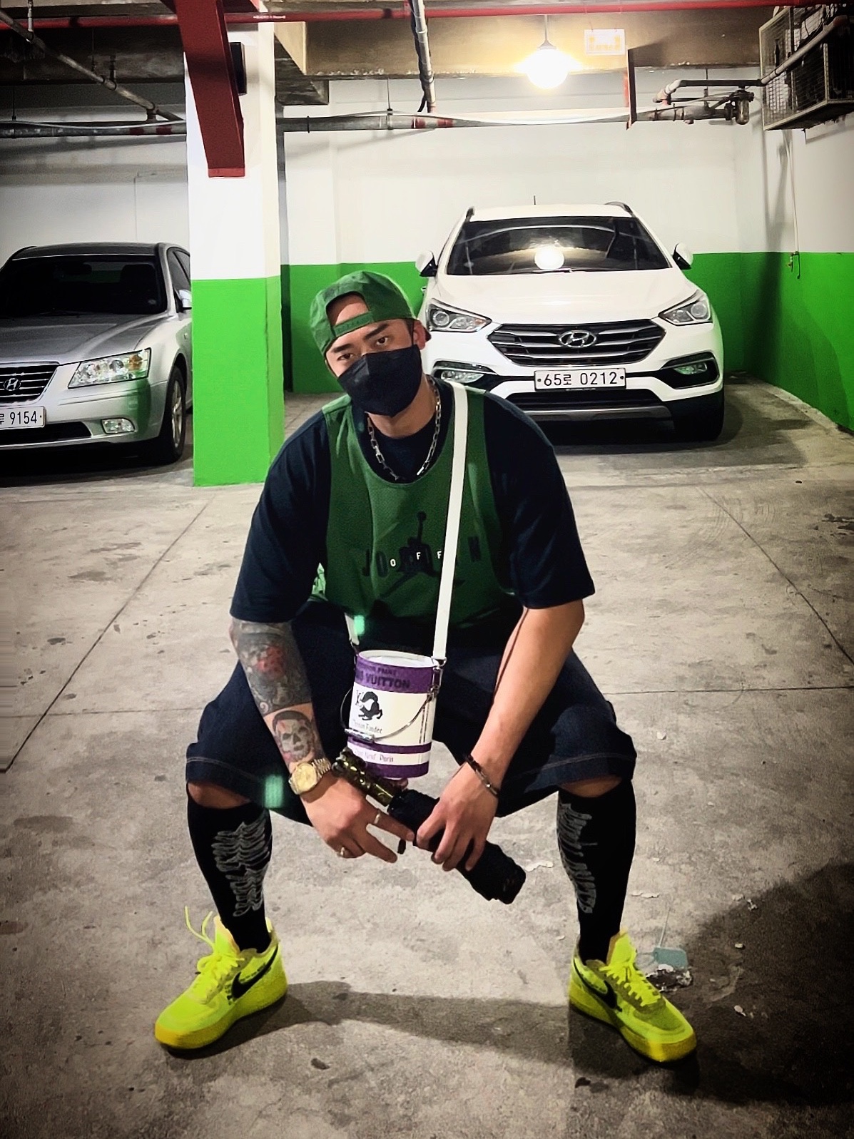 Jordan x Off-White Pro Jumpman Air Cap Forest Green, Jordan x Off-White S/S Top Forest Green Black - US/EU 착용 스타일 - 3