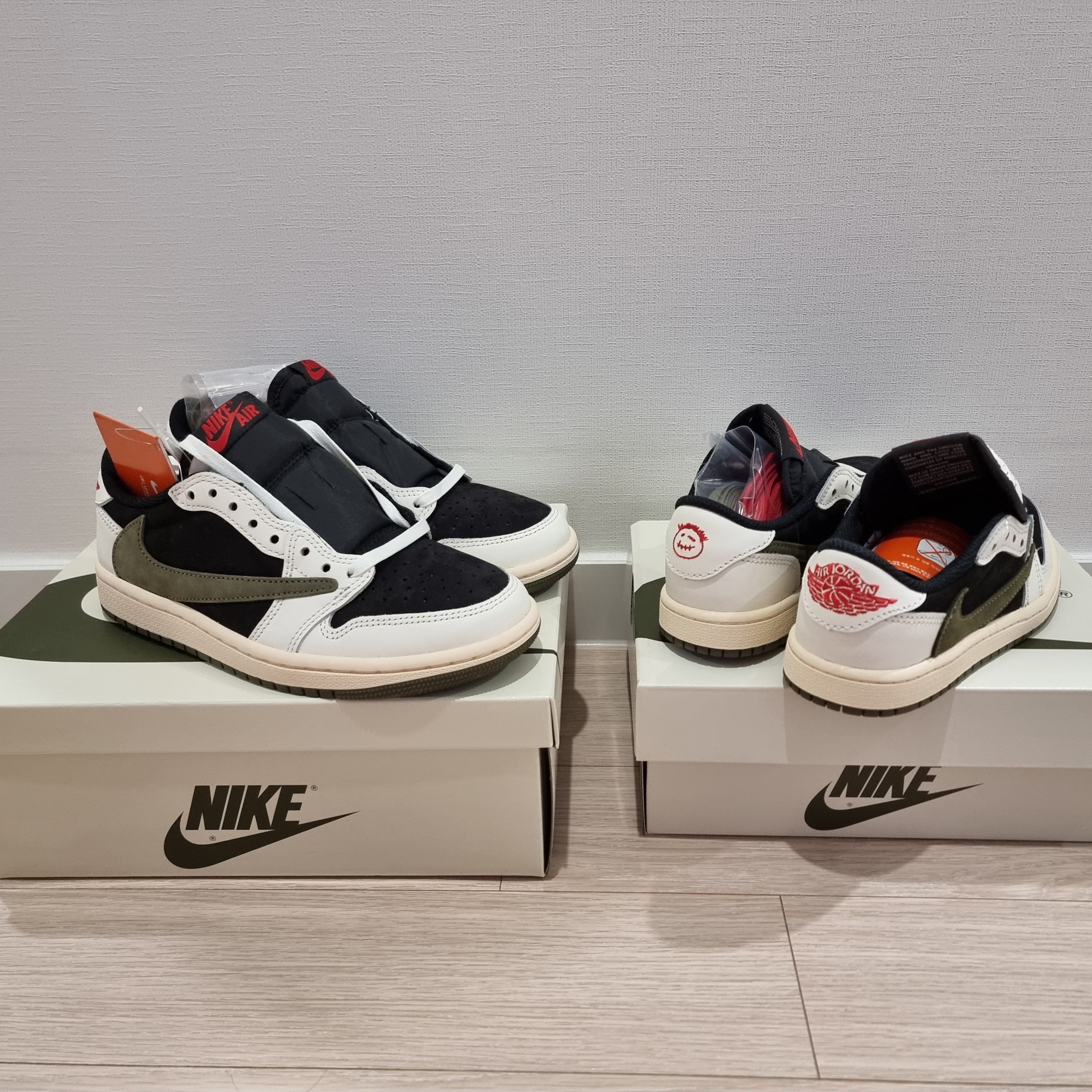 (W) Jordan 1 x Travis Scott Retro Low OG SP Medium Olive, (PS) Jordan 1 x Travis Scott Retro Low OG SP Medium Olive 착용 스타일