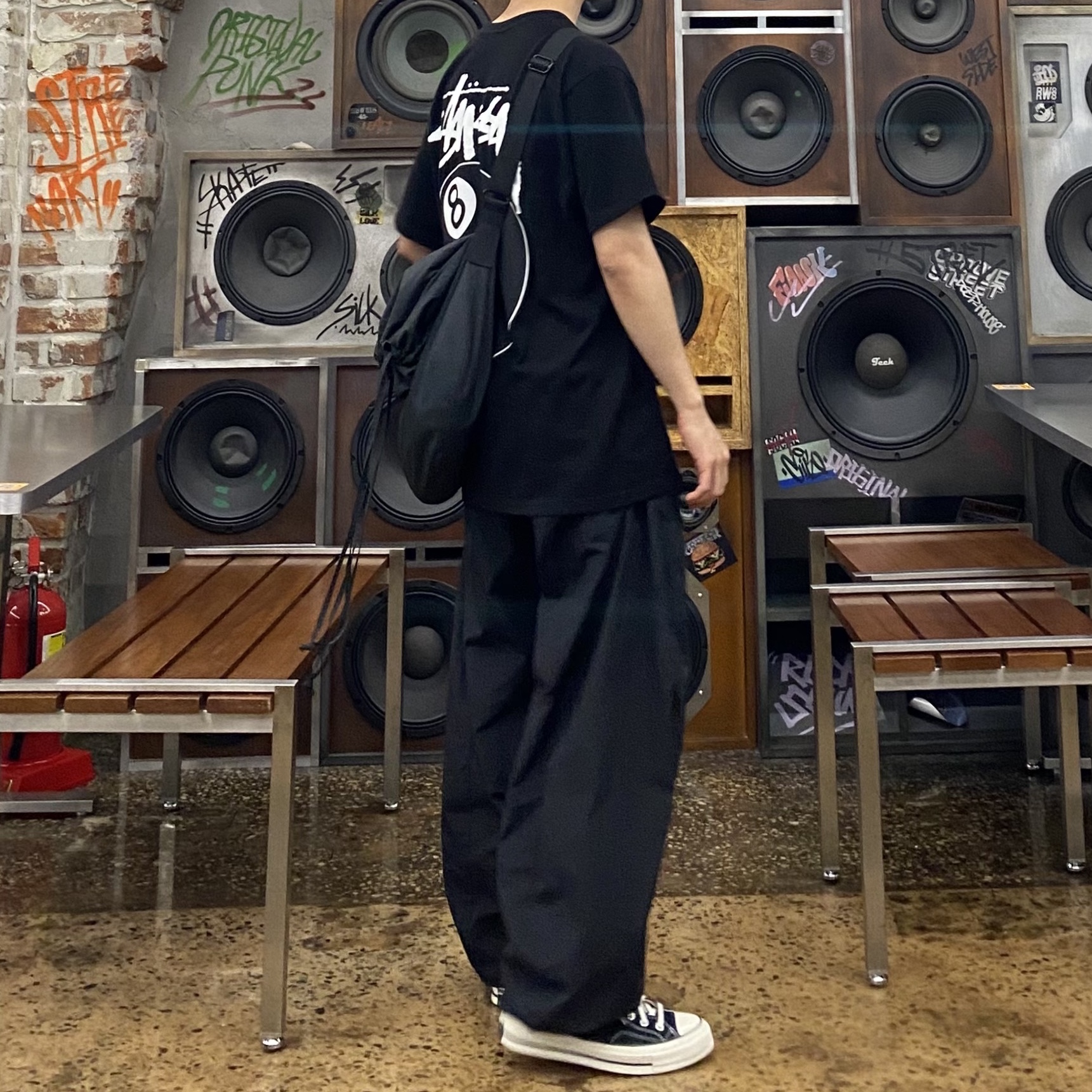 Converse Chuck 70 Hi Black, Sansan Gear Side Snap Pants Black 착용 스타일 - 2
