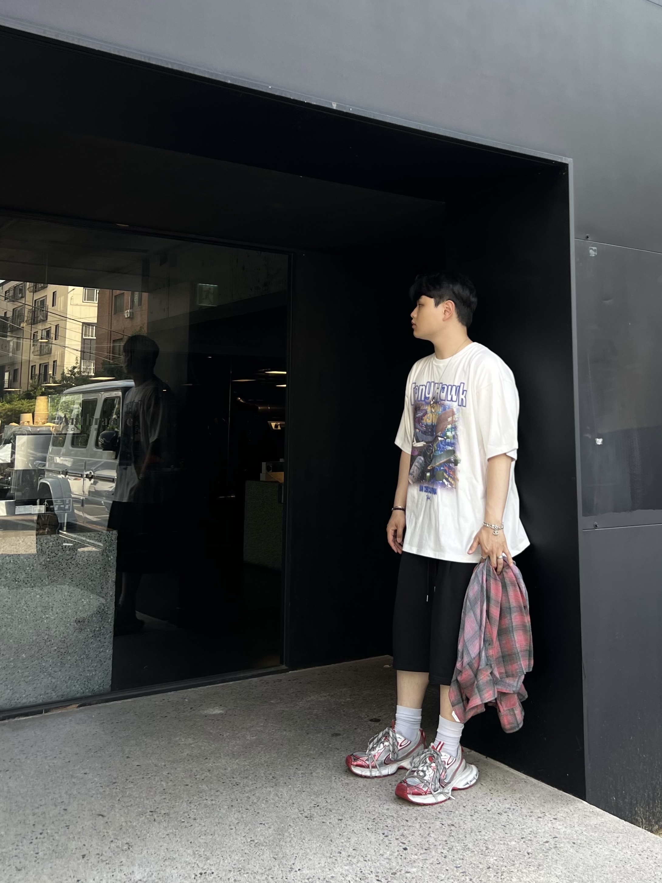 Our Legacy Borrowed Shirt Big Lumbercheck Print, Balenciaga 3XL Sneakers White Red 착용 스타일 - 2