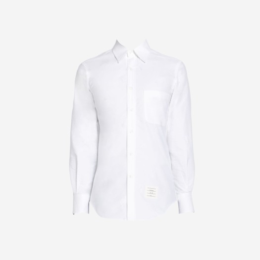 톰 브라운 옥스포드 자수 하프 드롭 스카이 아이콘 클래식 핏 셔츠 화이트