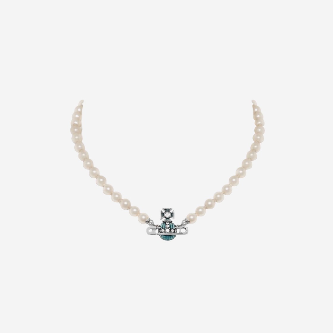 Vivienne Westwood Kitty Pearl Necklace Platinum Crystal Aqua Bohemica 상세 이미지 1