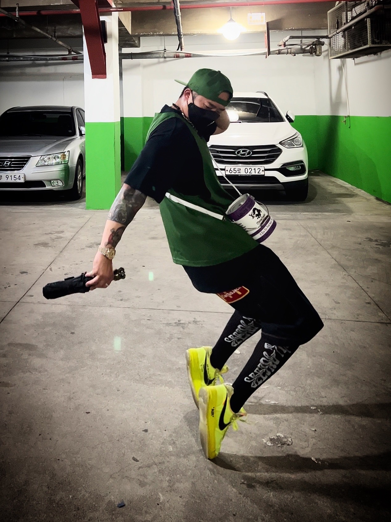 Jordan x Off-White Pro Jumpman Air Cap Forest Green, Jordan x Off-White S/S Top Forest Green Black - US/EU 착용 스타일 - 1