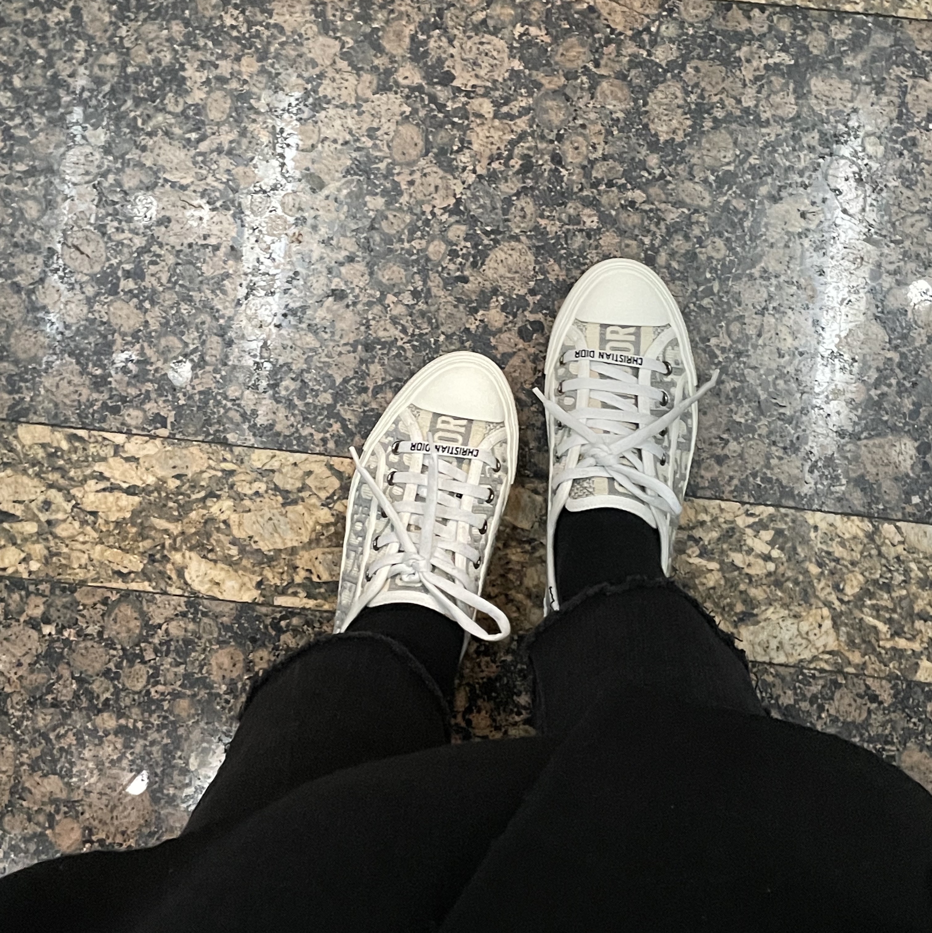 (W) Dior Walk'N'Dior Sneakers Oblique Gray 착용 스타일 - 2