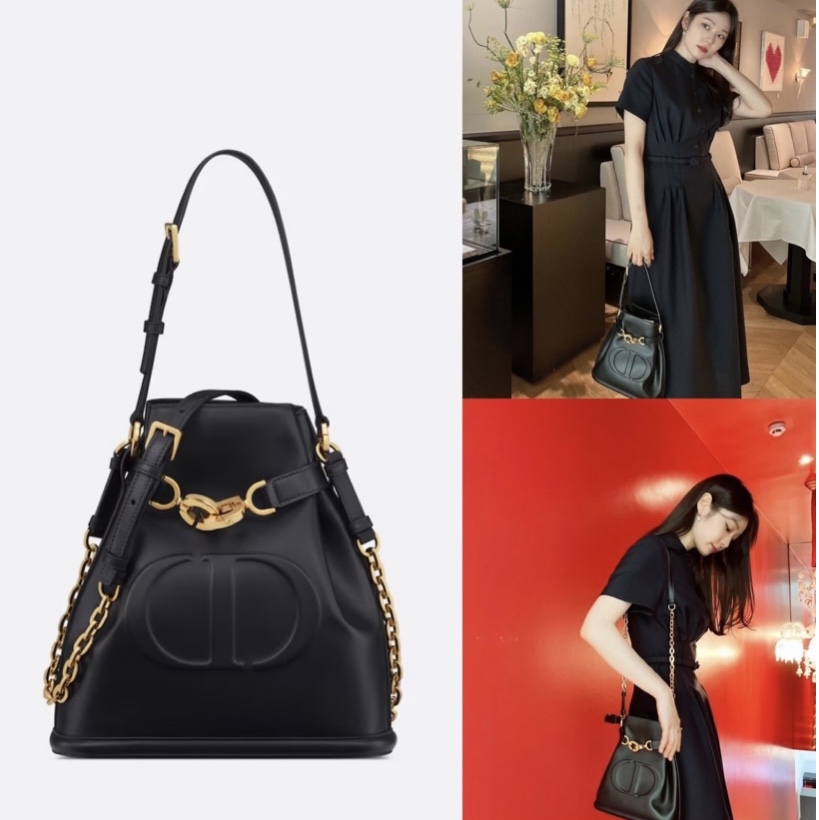 Dior Medium C'est Dior Bag CD Embossed Calfskin Black 착용 스타일