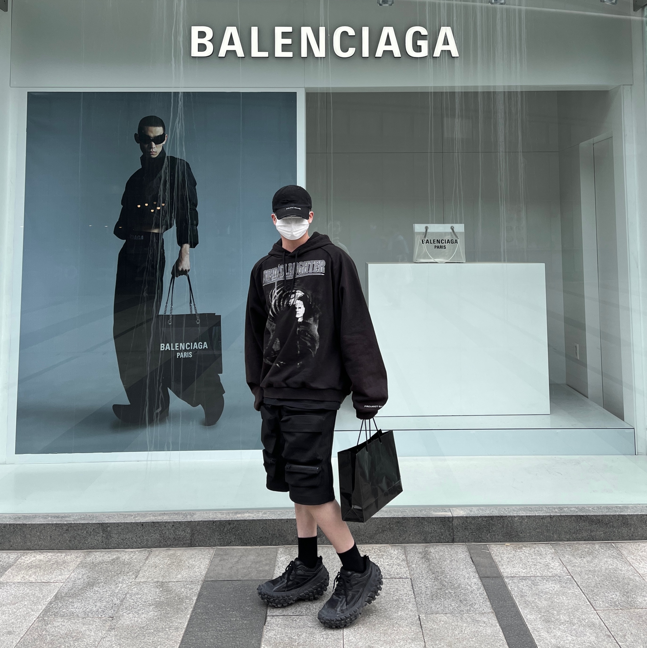 Project G/R Distressed Filth Club Cap Washed Black, Project G/R Mind Slaughter Vintage Washeed Hoodie Black 착용 스타일 - 4