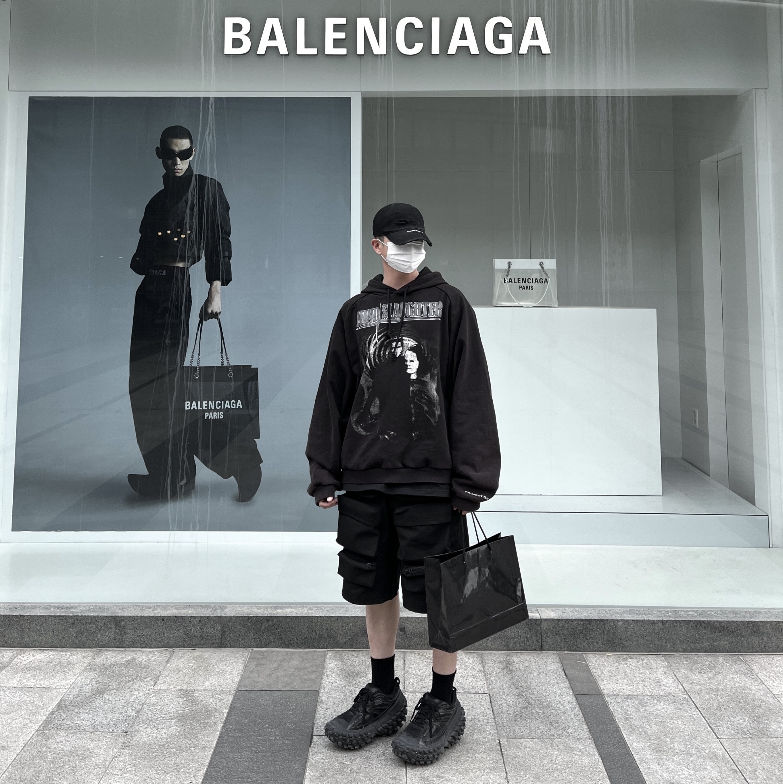 Project G/R Distressed Filth Club Cap Washed Black, Project G/R Mind Slaughter Vintage Washeed Hoodie Black 착용 스타일 - 1