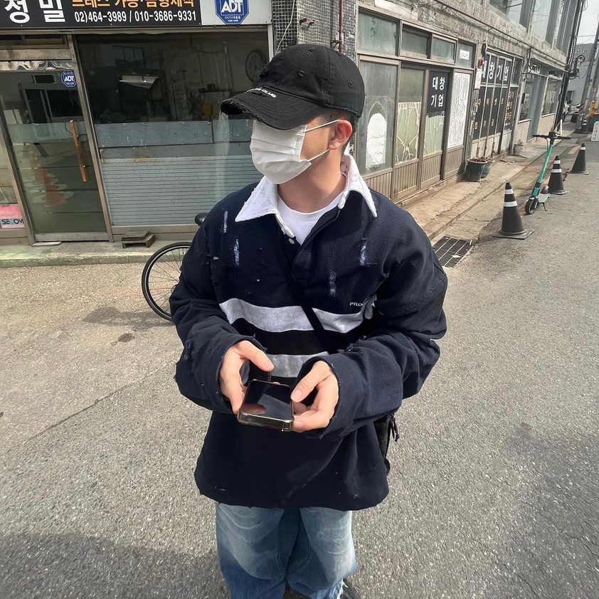 Project G/R Bullied Polo Shirts Navy, Project G/R Distressed Filth Club Cap Washed Black 착용 스타일 - 5
