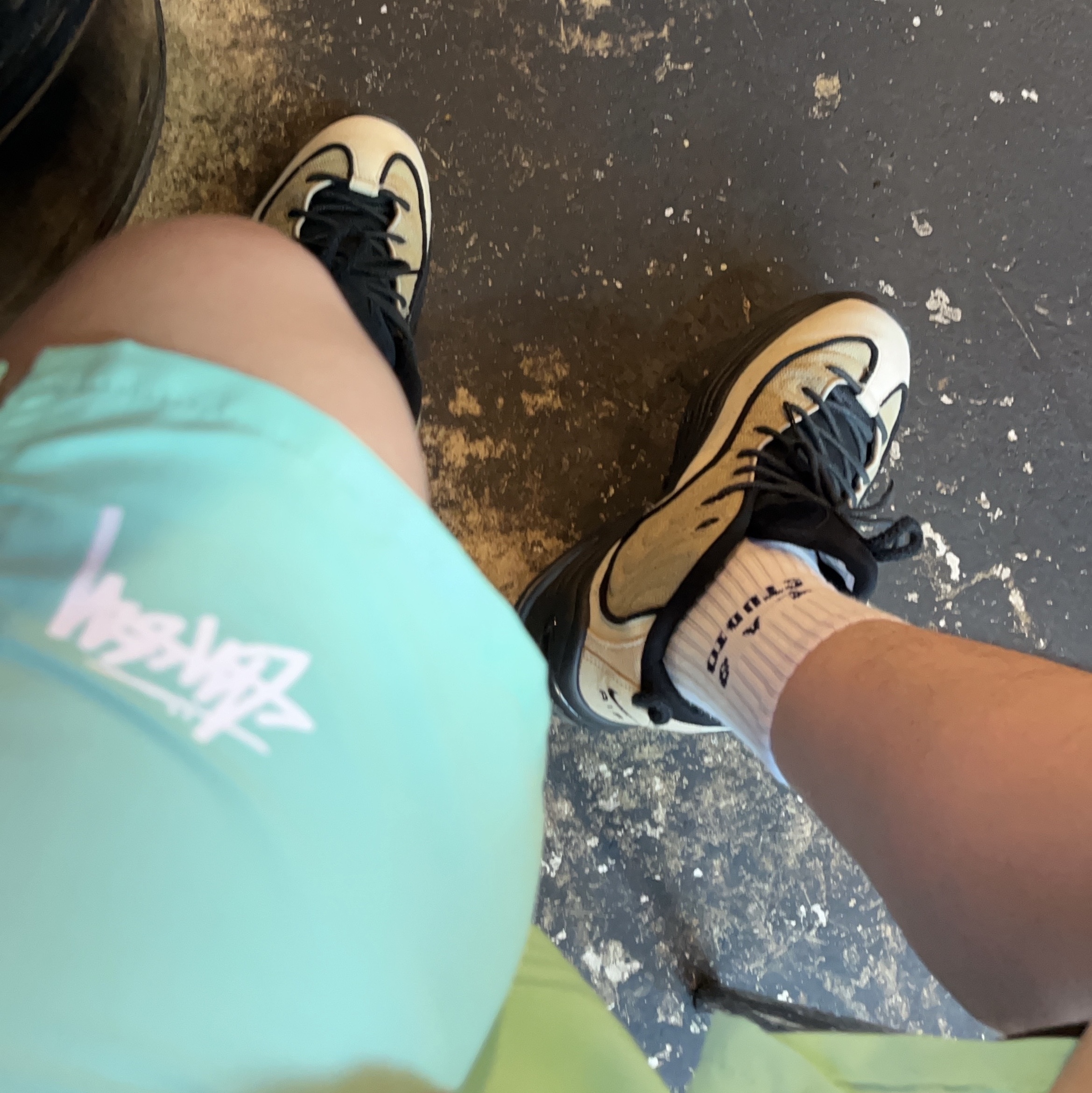 Stussy Stock Water Shorts Aqua, Nike x Stussy Air Penny II Rattan and Limestone 착용 스타일 - 1