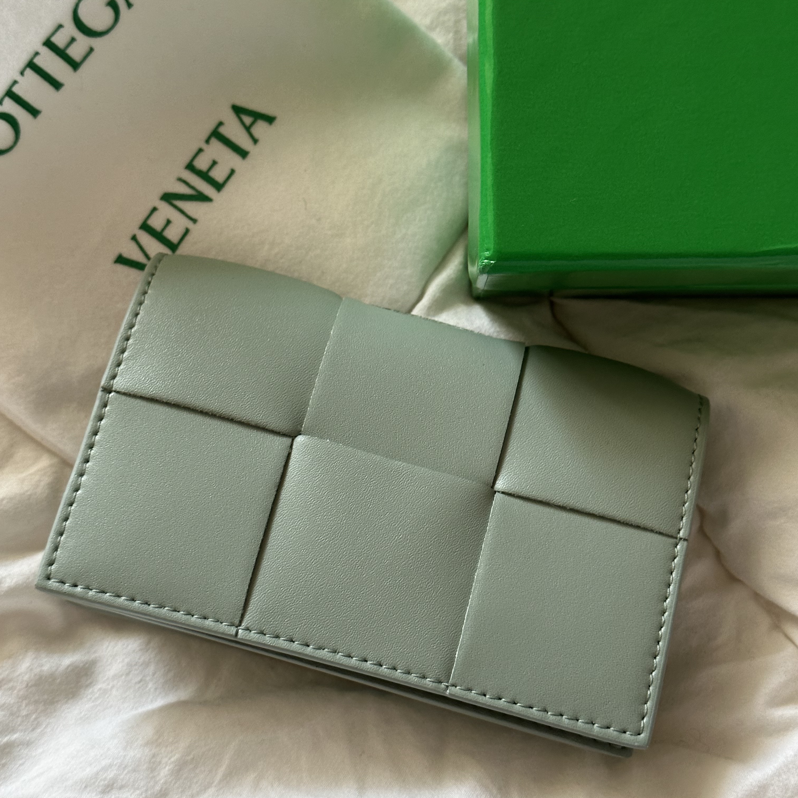 Bottega Veneta Business Card Case New Sage 착용 스타일