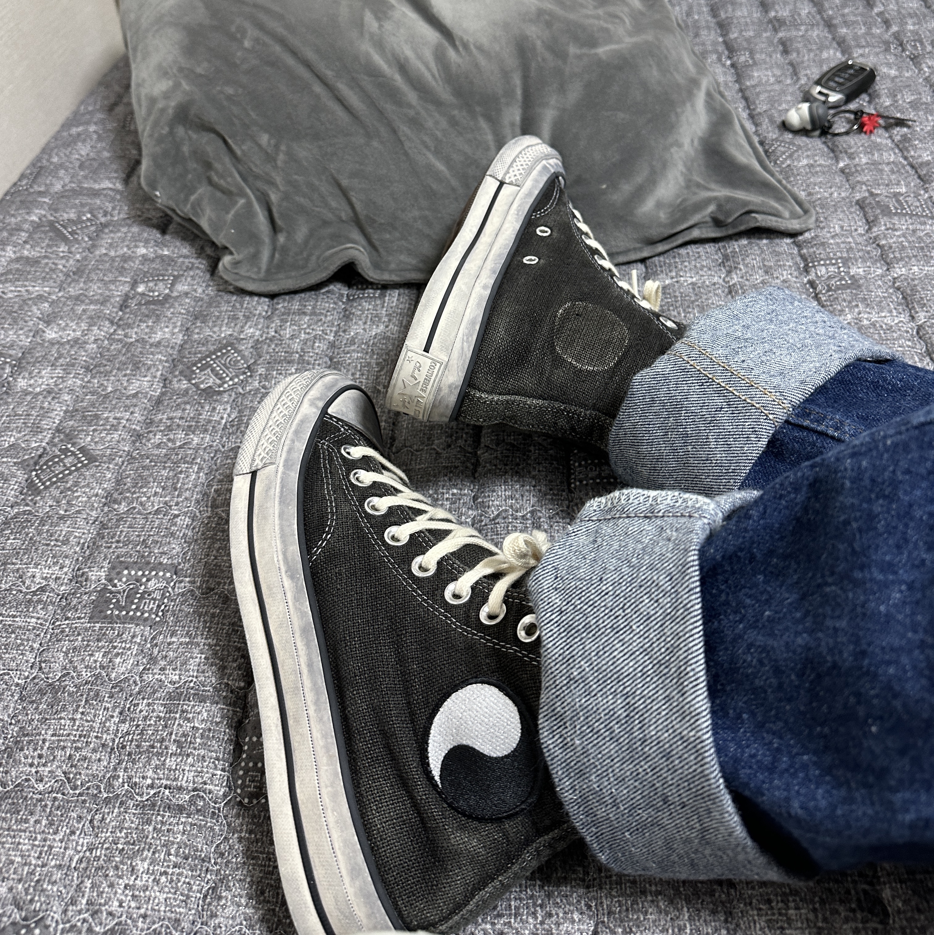 Converse x Stussy x Our Legacy Work Shop Chuck 70 High Pigeon Grey 착용 스타일