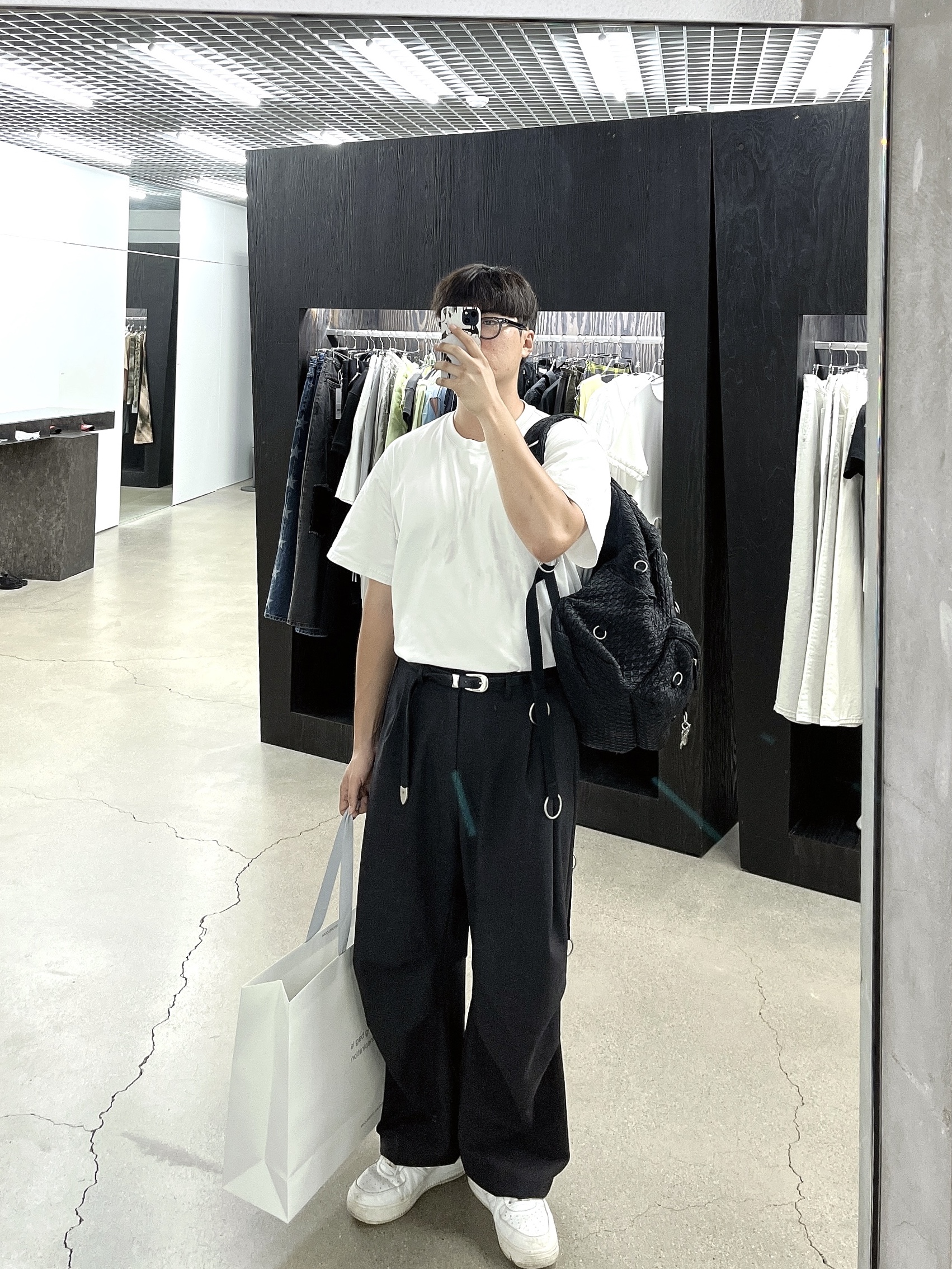 Our Legacy Belt 2cm Leather Black, Nike Air Force 1 '07 Low White 착용 스타일