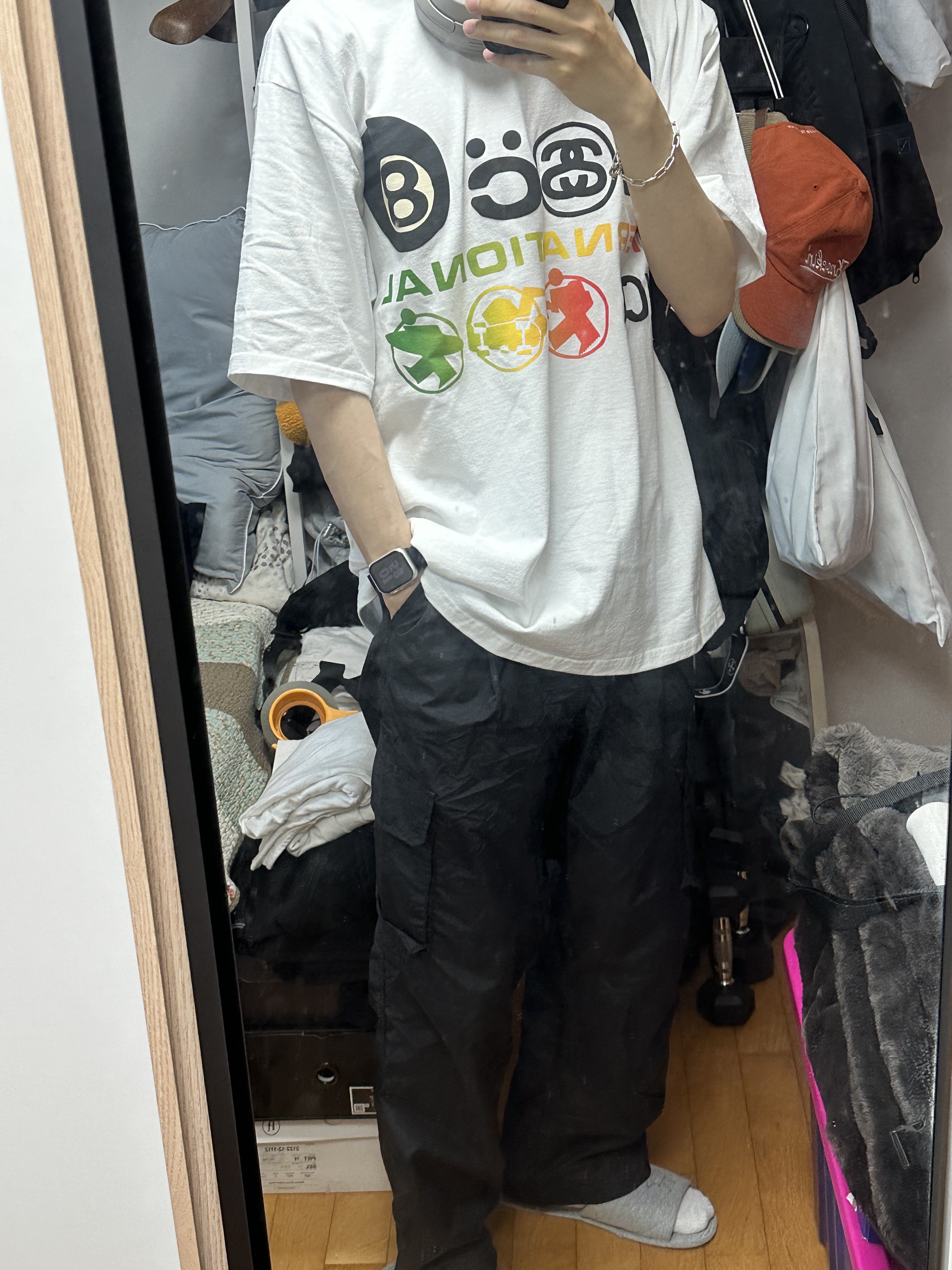 Stussy x Cactus Plant Flea Market International T-Shirt White 착용 스타일