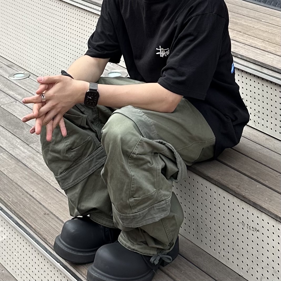Balenciaga Steroid Derby Black, Farfromwhat Far Layered Work Pants Olive 착용 스타일 - 3