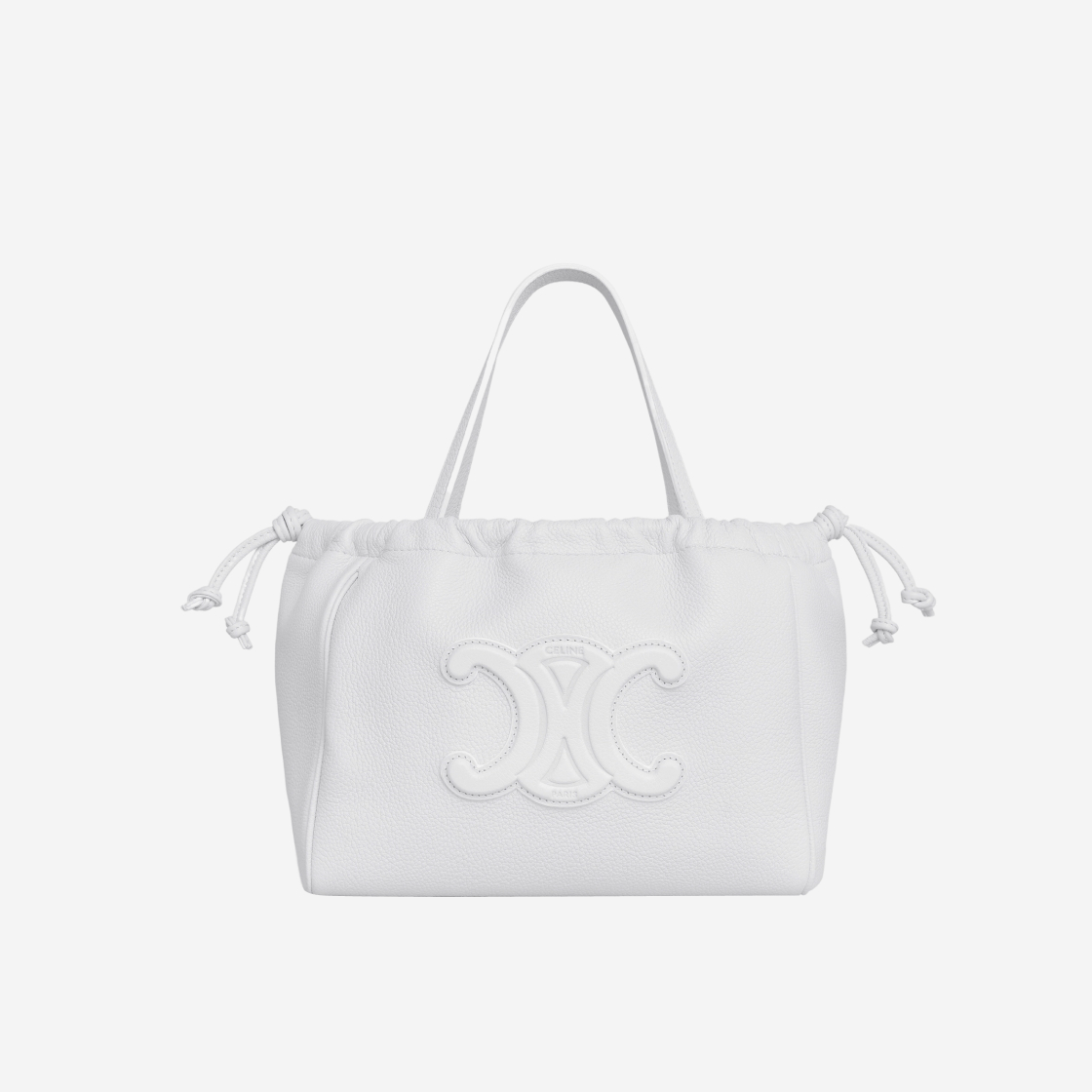 SMALL CABAS DRAWSTRING CUIR TRIOMPHE IN GRAINED CALFSKIN - ARCTIC WHITE