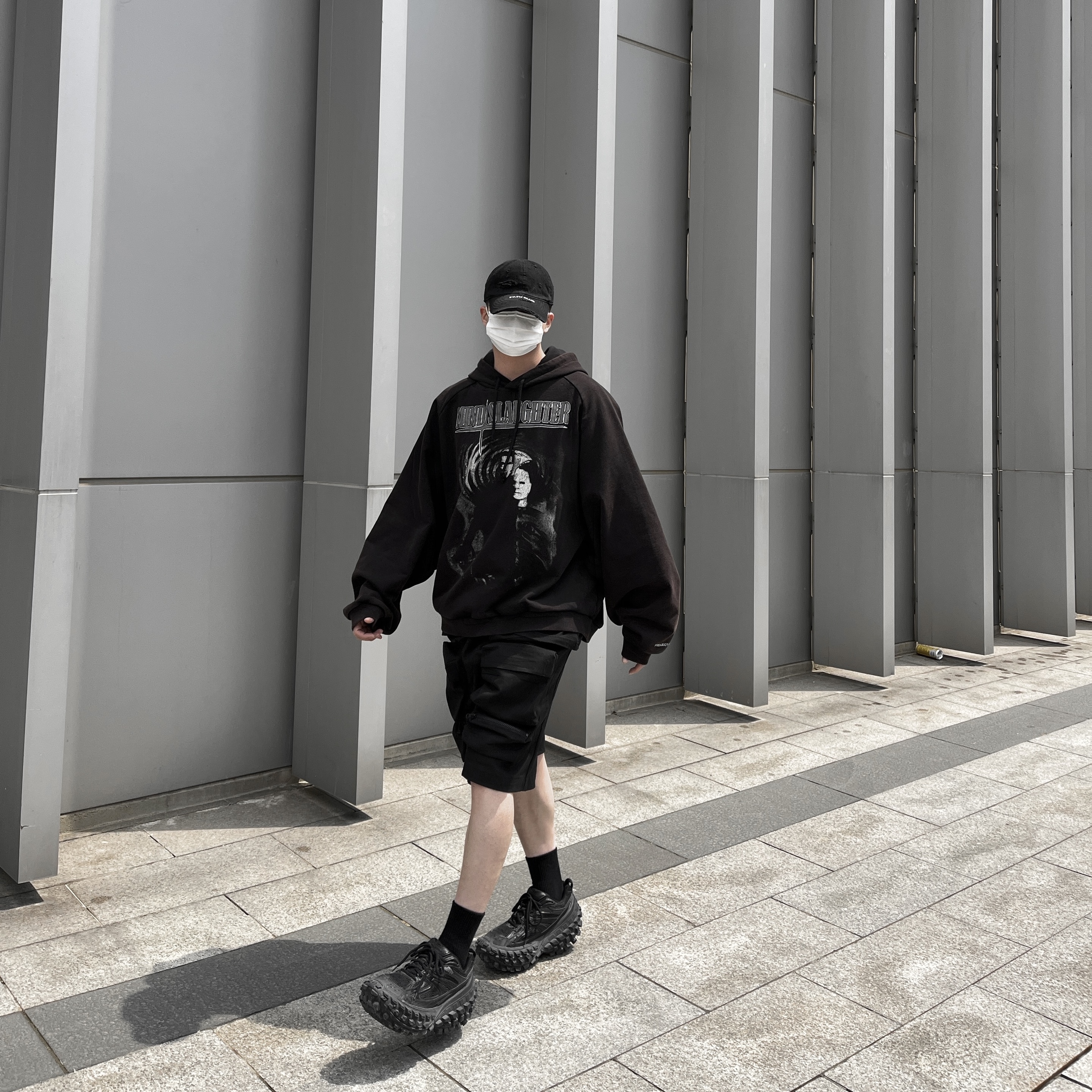 Project G/R Distressed Filth Club Cap Washed Black, Project G/R Mind Slaughter Vintage Washeed Hoodie Black 착용 스타일 - 5